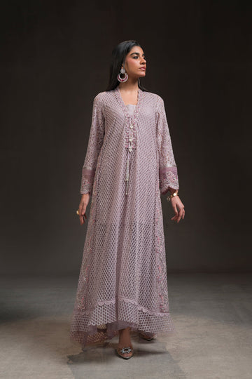 Ammara Khan | Glitz Luxury Pret 24 | FLOWY LAVENDER LONG SHIRT (D-01) by Ammara Khan - Designer Dress - Type: Luxury - Available at Sana Yasir - 100% Original