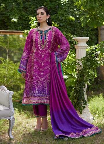 Farah Talib Aziz | Mayna Festive Prints 24 | Tazeen Magenta Ombre Shirt And Dupatta by Farah Talib Aziz - Designer Dress - Type: Ladies Clothes - Available at Sana Yasir - 100% Original