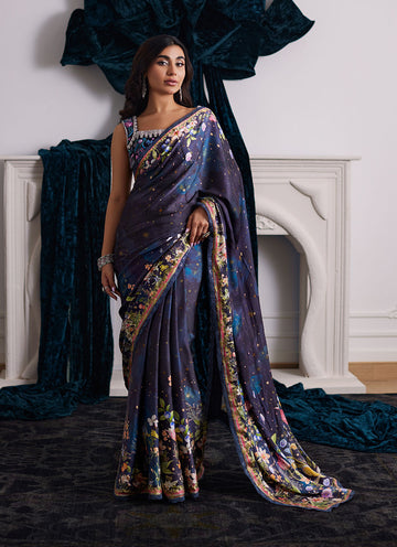 Farah Talib Aziz | Velvets The After Party | ALIXIA CHARMEUSE SAREE WITH VELVET BLOUSE by Farah Talib Aziz - Designer Dress - Type: Ladies Clothes - Available at Sana Yasir - 100% Original