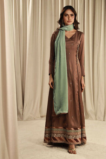 Fatima Khan | Sahar Luxe | BRONZE MINT PISHWAS by Fatima Khan - Designer Dress - Type: Ladies Clothes - Available at Sana Yasir - 100% Original