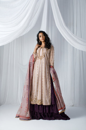 Wahaj M Khan | Zohra Drop 2 Formals | Rose Gold Nude Net Zohra Outfit by Wahaj M.Khan - Designer Dress - Type: Ladies Clothes - Available at Sana Yasir - 100% Original