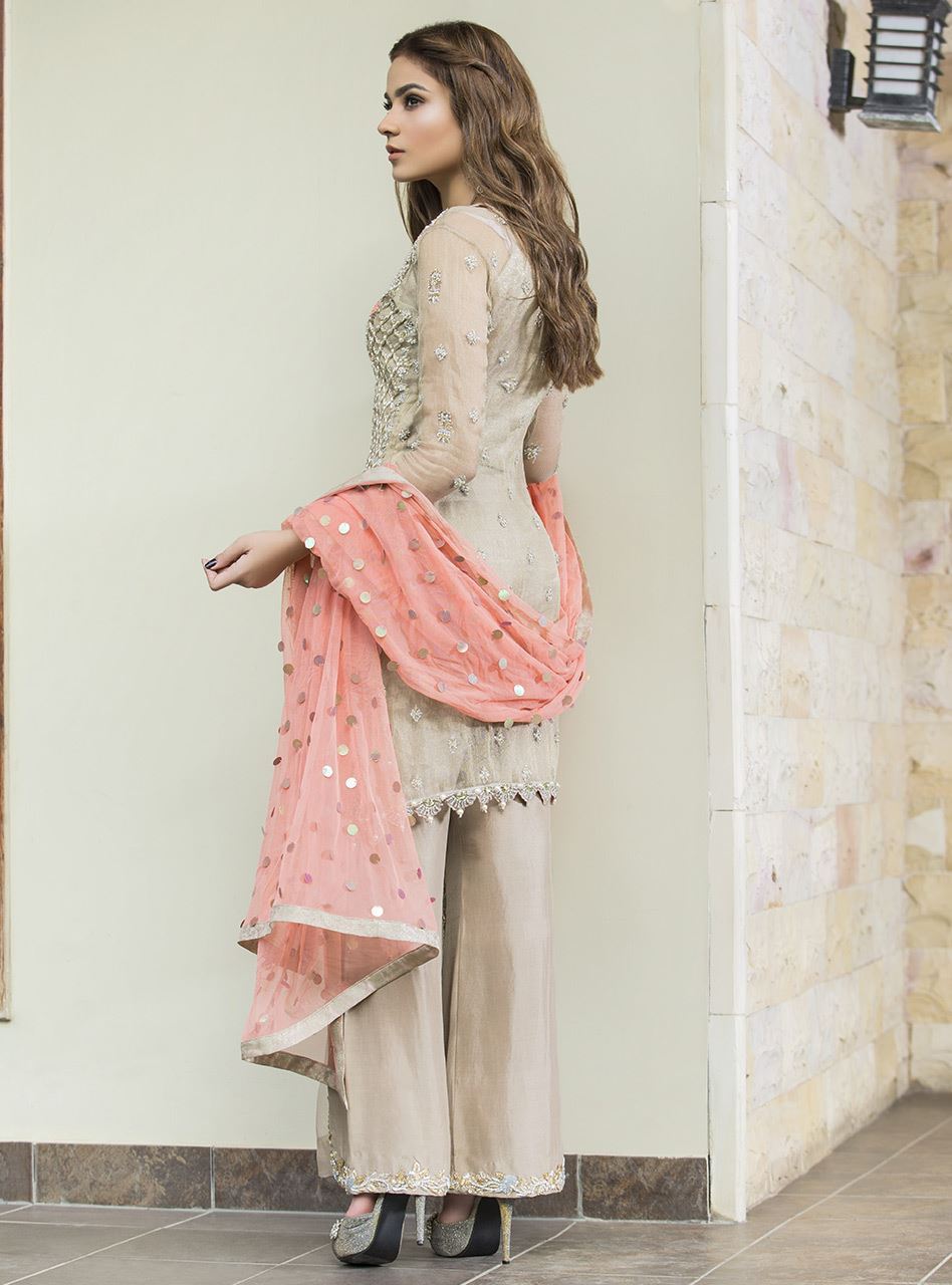 Zainab Chottani | Semi Formals | BEIGE AND CORAL by Zainab Chottani - Designer Dress - Type: Ladies Clothes - Available at Sana Yasir - 100% Original