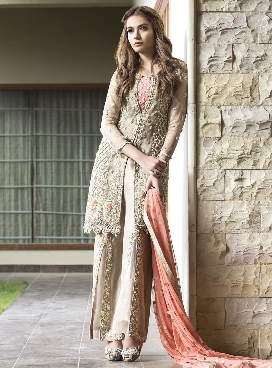 Zainab Chottani | Semi Formals | BEIGE AND CORAL by Zainab Chottani - Designer Dress - Type: Ladies Clothes - Available at Sana Yasir - 100% Original