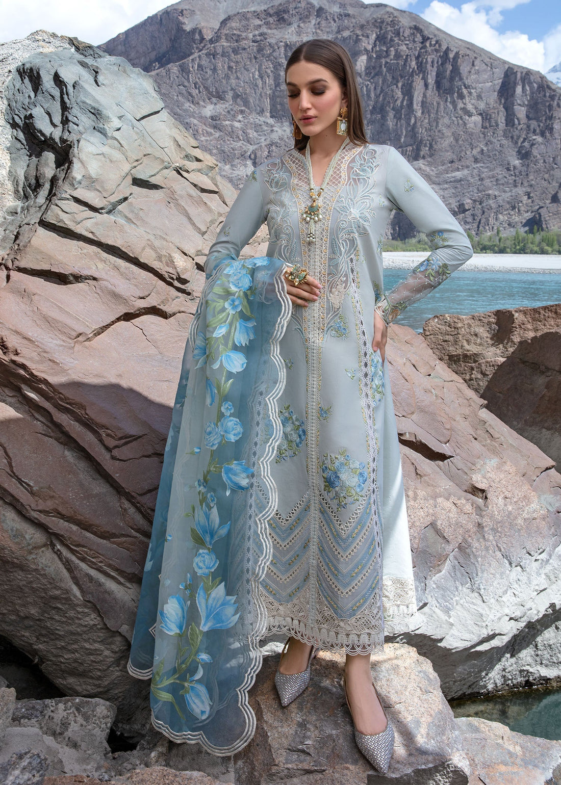 Crimson | Lawn 2024 | Forget Me Not - Ice Blue by Crimson - Designer Dress - Type: Luxury - Available at Sana Yasir - 100% Original