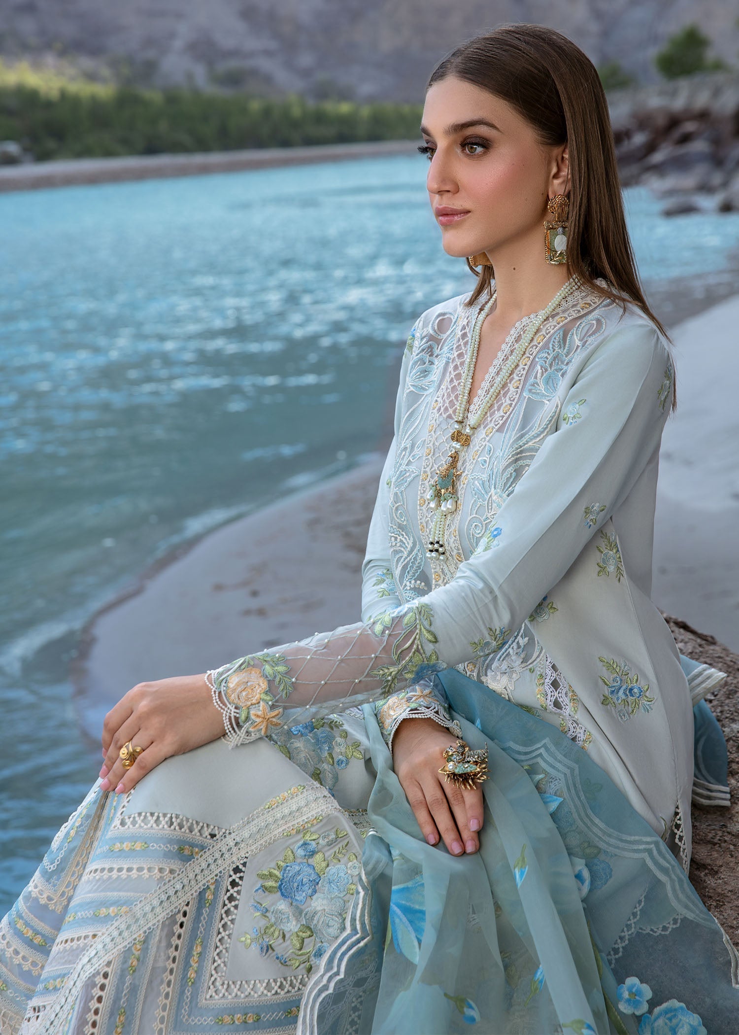 Crimson | Lawn 2024 | Forget Me Not - Ice Blue by Crimson - Designer Dress - Type: Luxury - Available at Sana Yasir - 100% Original