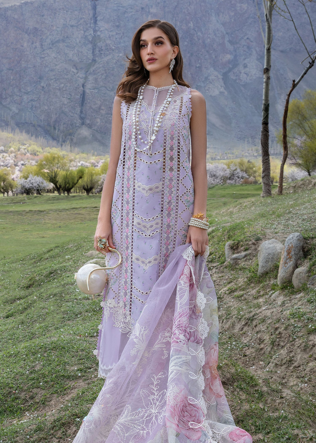 Crimson | Lawn 2024 | A Floral Mesh - Lavender by Crimson - Designer Dress - Type: Luxury - Available at Sana Yasir - 100% Original