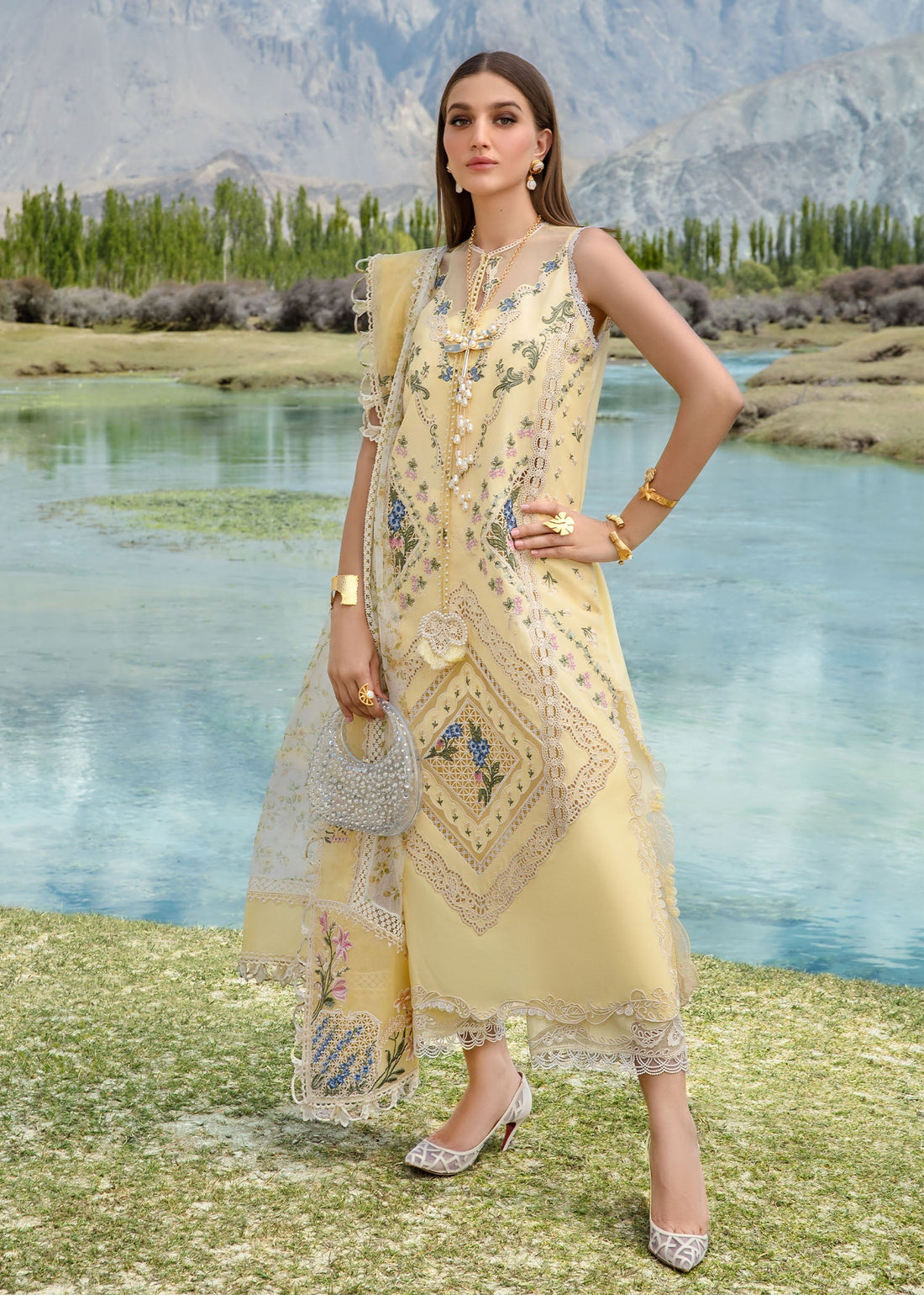 Crimson | Lawn 2024 | A French Brunch - Sunflower Yellow by Crimson - Designer Dress - Type: Luxury - Available at Sana Yasir - 100% Original