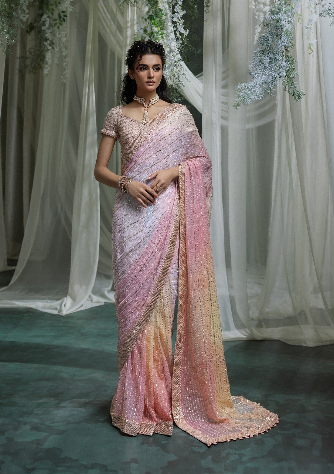 Aik Atelier | Sari Edit 2024 | SARI EDIT '24 VOL. 1 - LOOK 07 by Aik Atelier - Designer Dress - Type: Ladies Clothes - Available at Sana Yasir - 100% Original