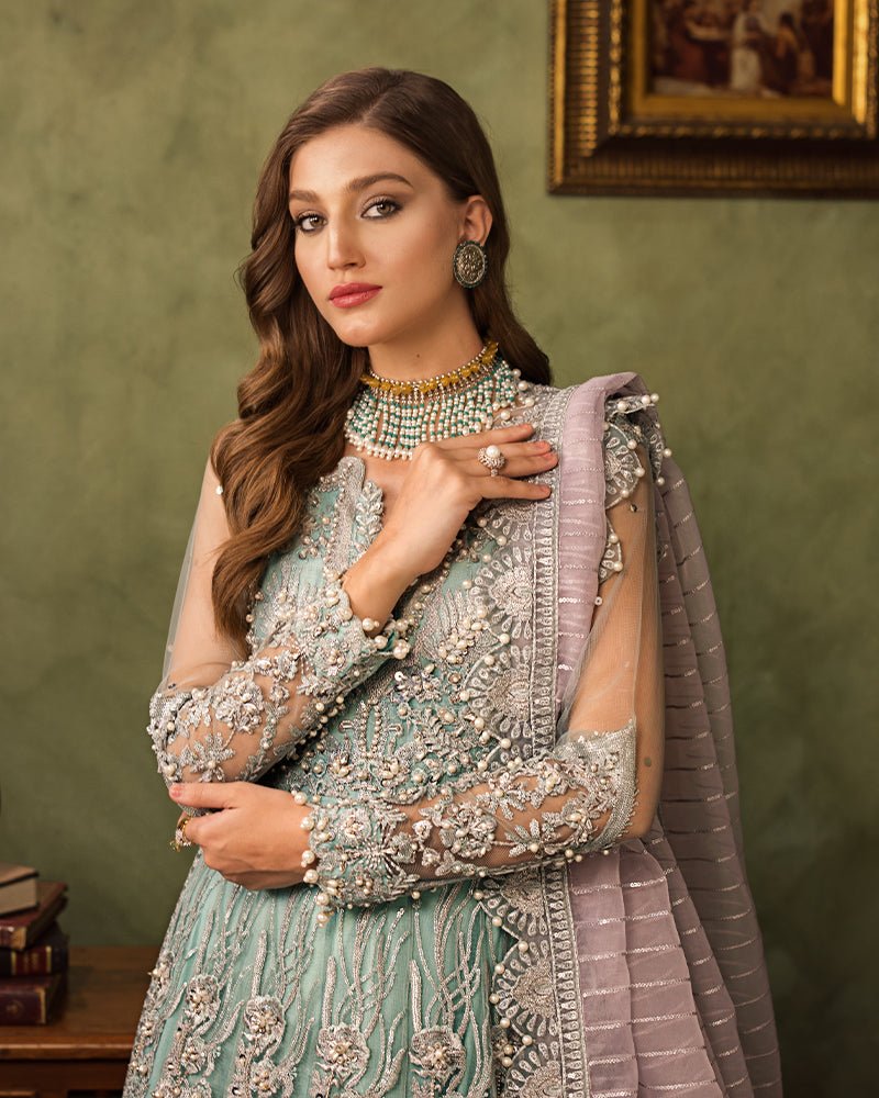 Ain | Aroosh Luxury Formals 24 | AR-89 CHASHM (Aqua Blue) by Ain - Designer Dress - Type: Bridal - Available at Sana Yasir - 100% Original