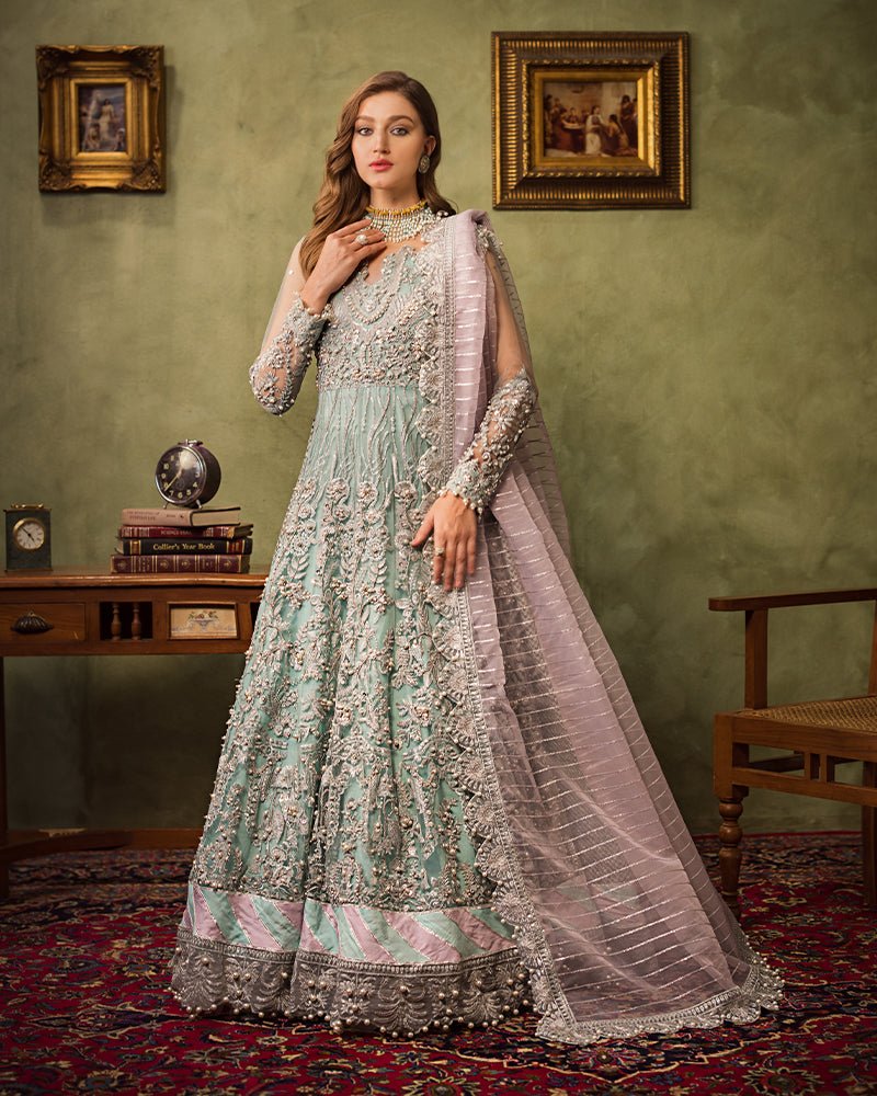 Ain | Aroosh Luxury Formals 24 | AR-89 CHASHM (Aqua Blue) by Ain - Designer Dress - Type: Bridal - Available at Sana Yasir - 100% Original