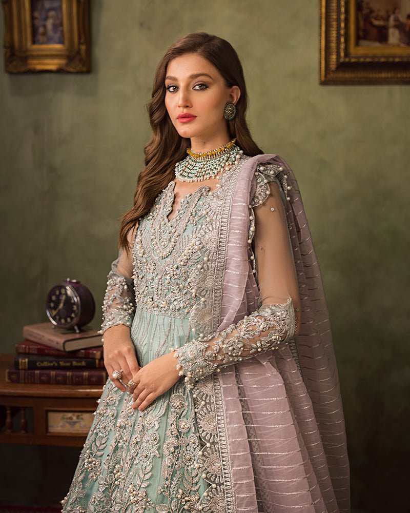 Ain | Aroosh Luxury Formals 24 | AR-89 CHASHM (Aqua Blue) by Ain - Designer Dress - Type: Bridal - Available at Sana Yasir - 100% Original