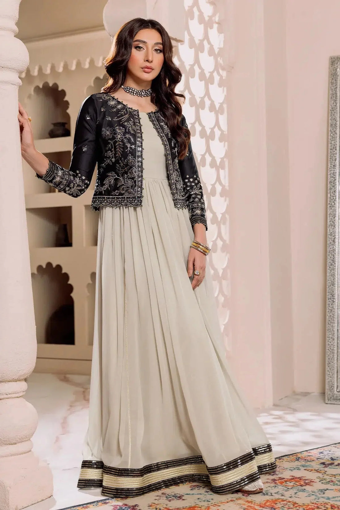 Alizeh | Formals Collection | Offwhite Black 4 piece - RTW1016 by Alizeh - Designer Dress - Type: Formal - Available at Sana Yasir - 100% Original