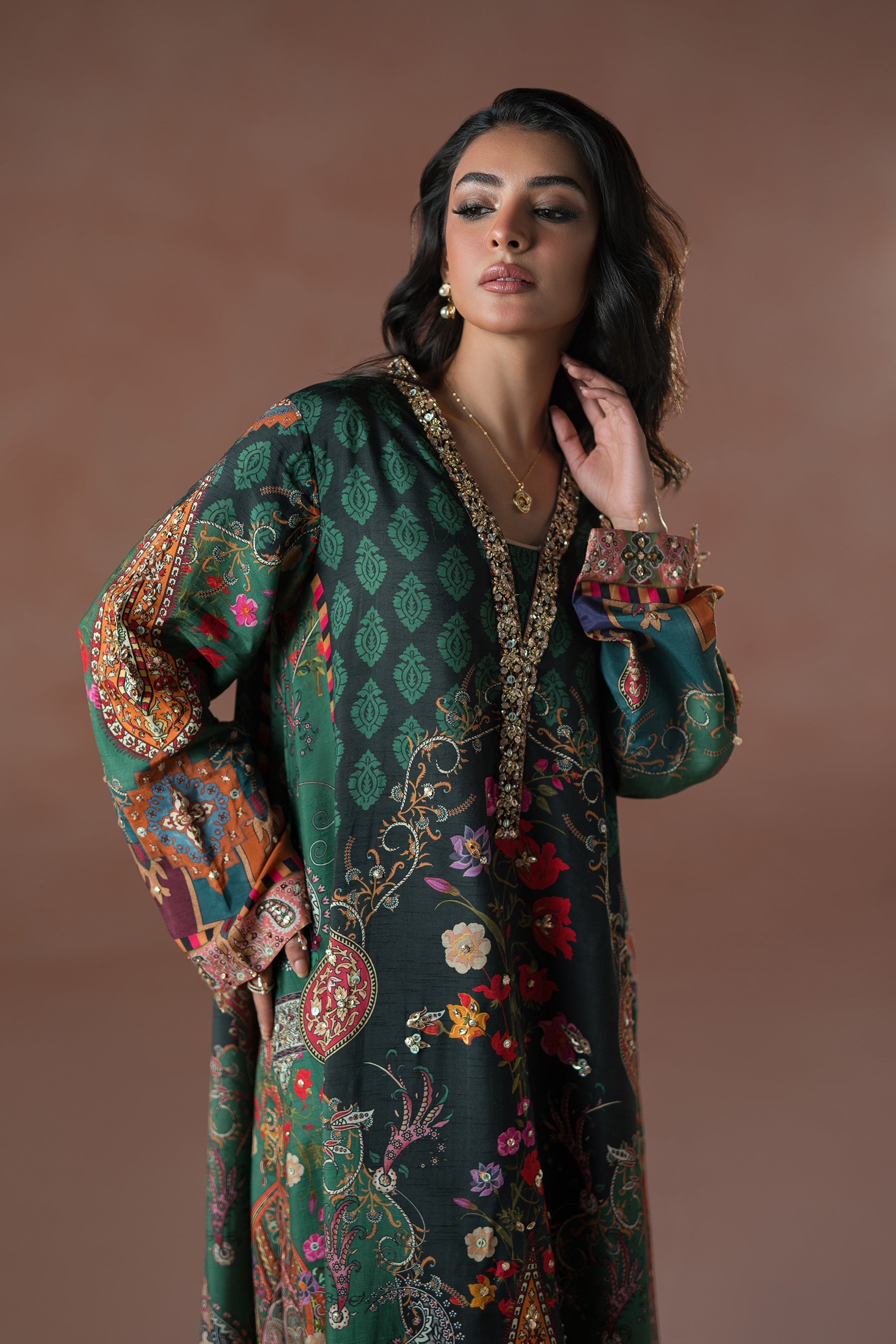 Ammara Khan | Flo 25 | Forest Floral Tassel Kaftan Set (D-06)
