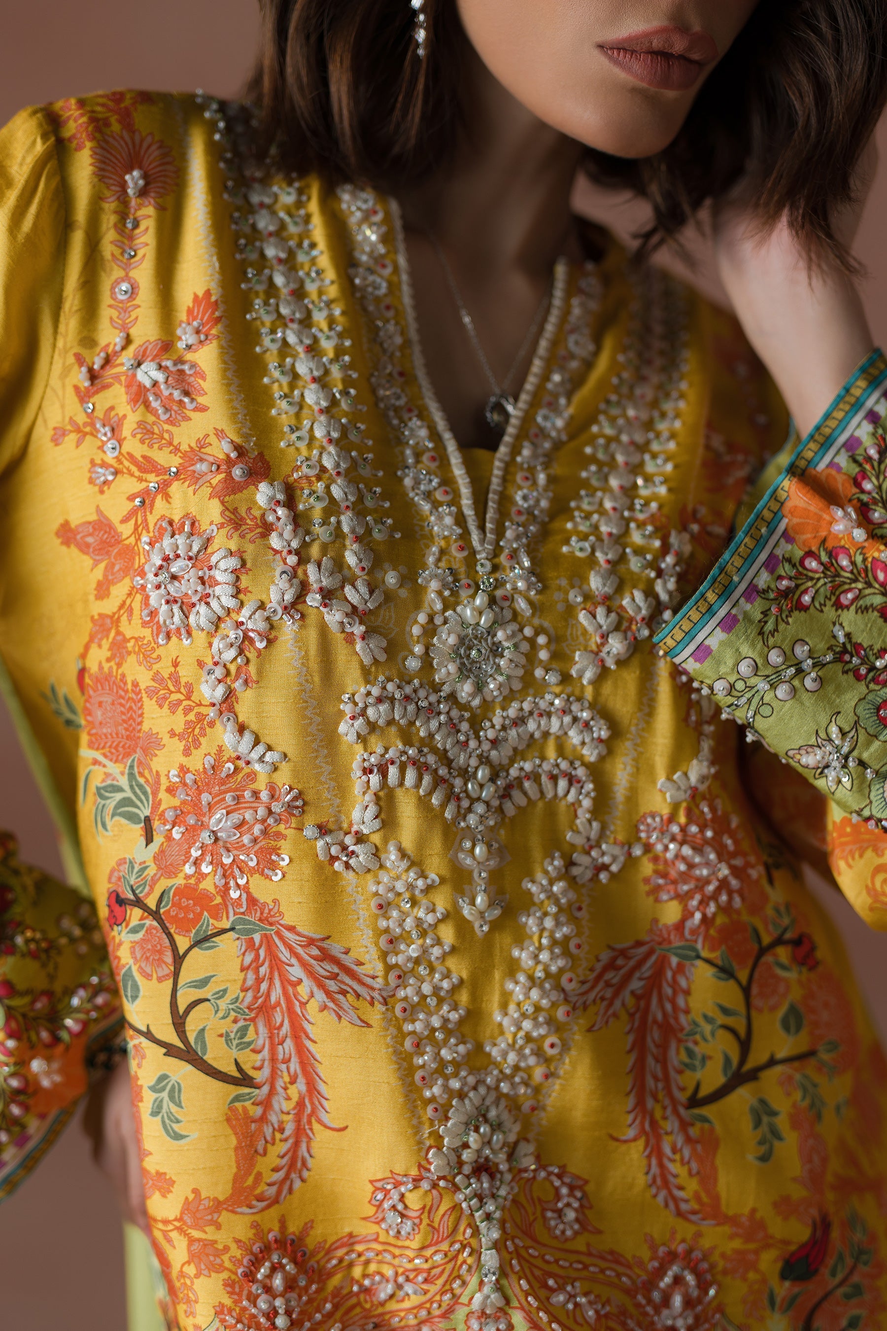 Ammara Khan | Flo 25 |Mango Slush Long Shirt Set (D-04)