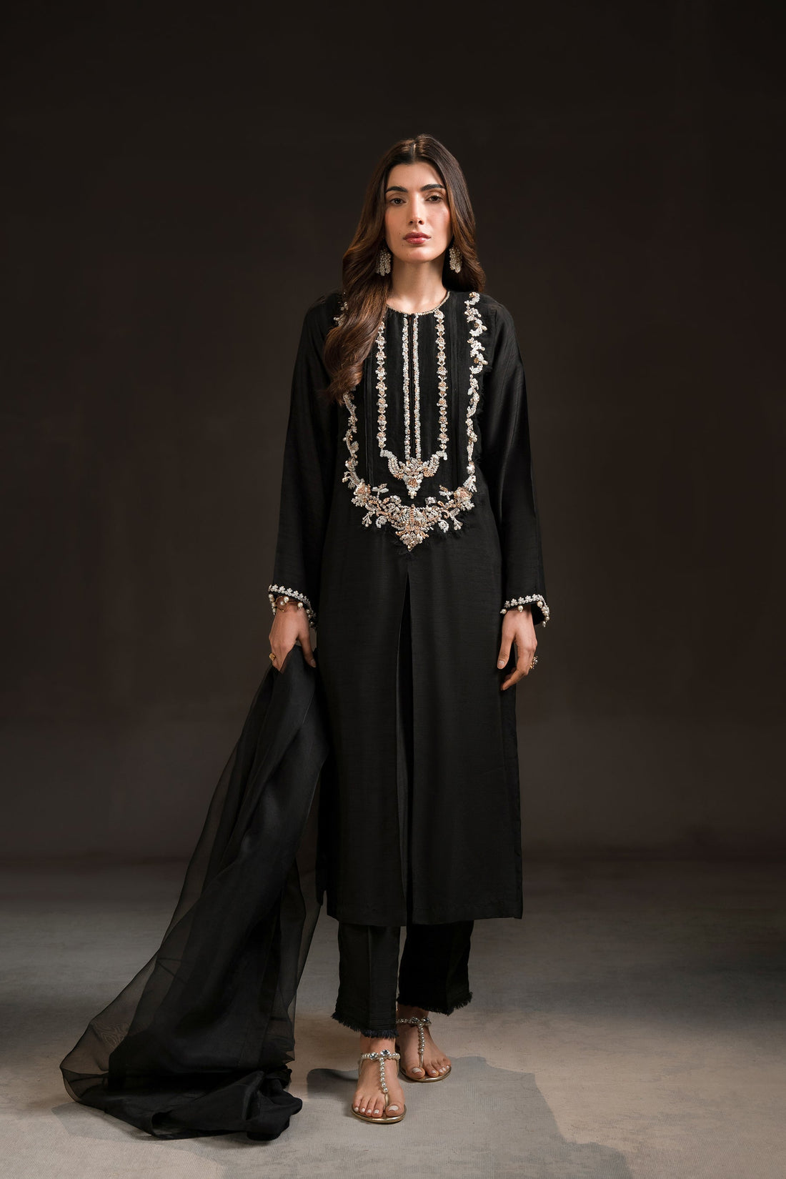 Ammara Khan | Glitz Luxury Pret 24 | BLACK EVENING WEAR SET (D-05) by Ammara Khan - Designer Dress - Type: Luxury - Available at Sana Yasir - 100% Original