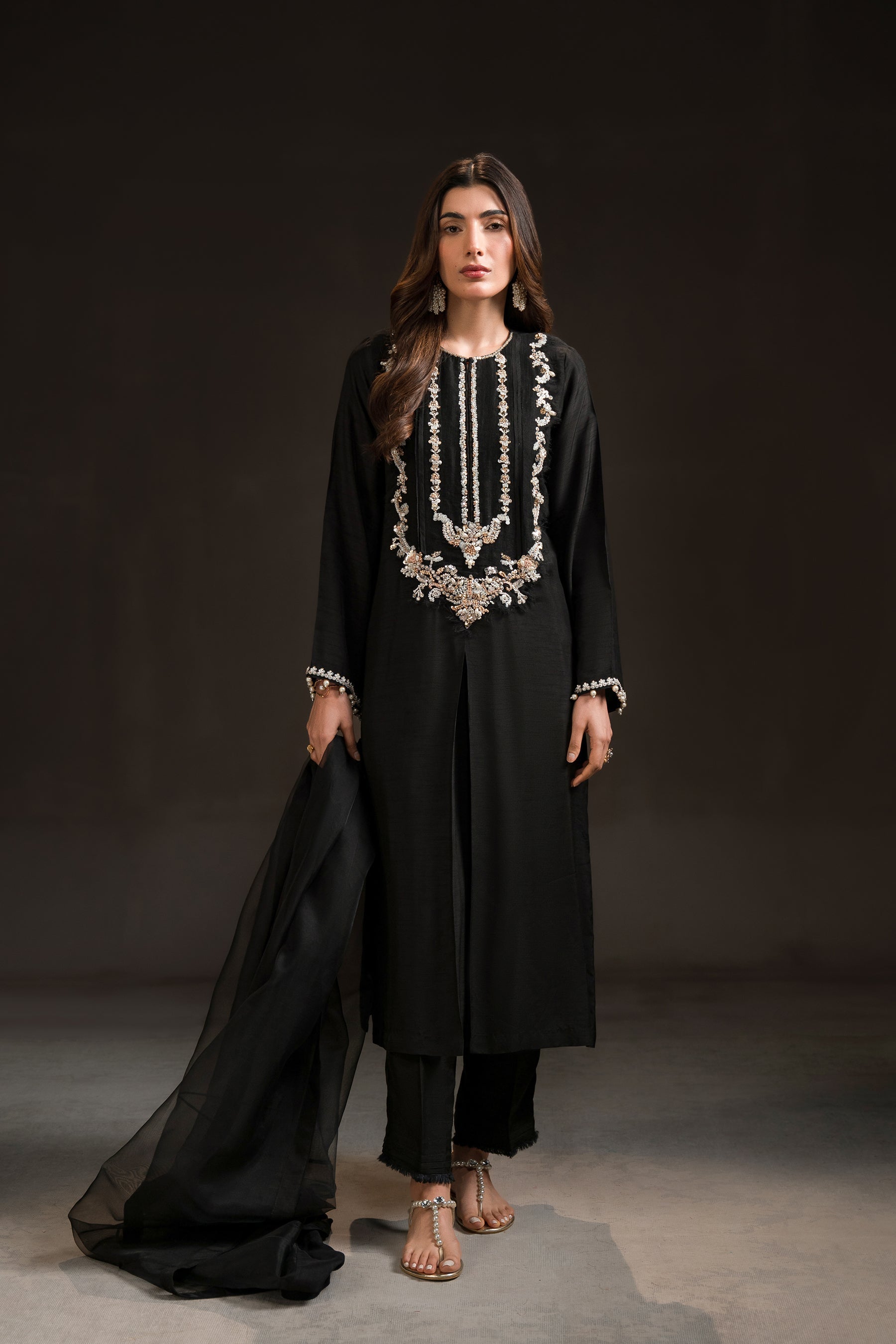 Ammara Khan | Glitz Luxury Pret 24 | BLACK EVENING WEAR SET (D-05) by Ammara Khan - Designer Dress - Type: Luxury - Available at Sana Yasir - 100% Original