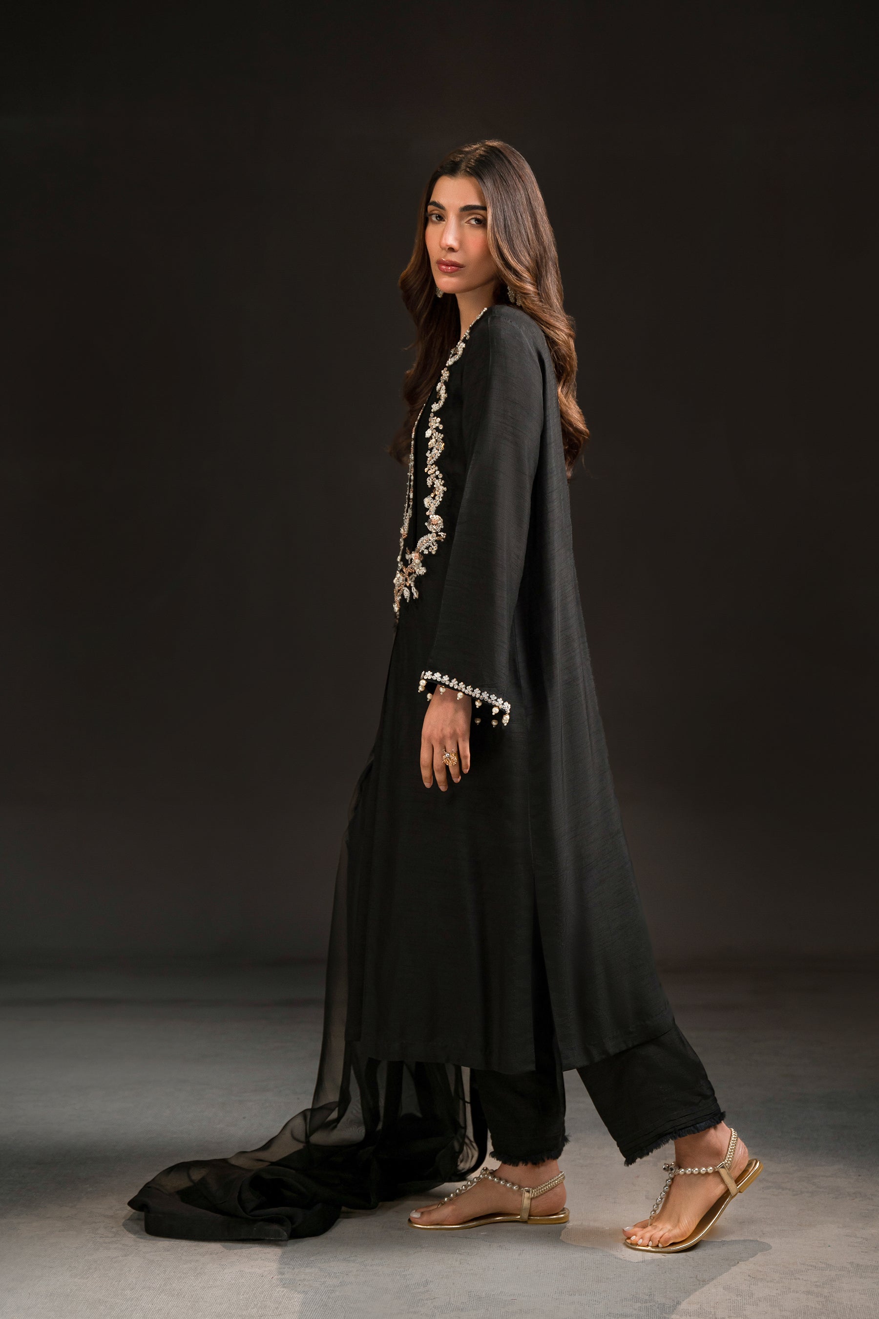 Ammara Khan | Glitz Luxury Pret 24 | BLACK EVENING WEAR SET (D-05) by Ammara Khan - Designer Dress - Type: Luxury - Available at Sana Yasir - 100% Original