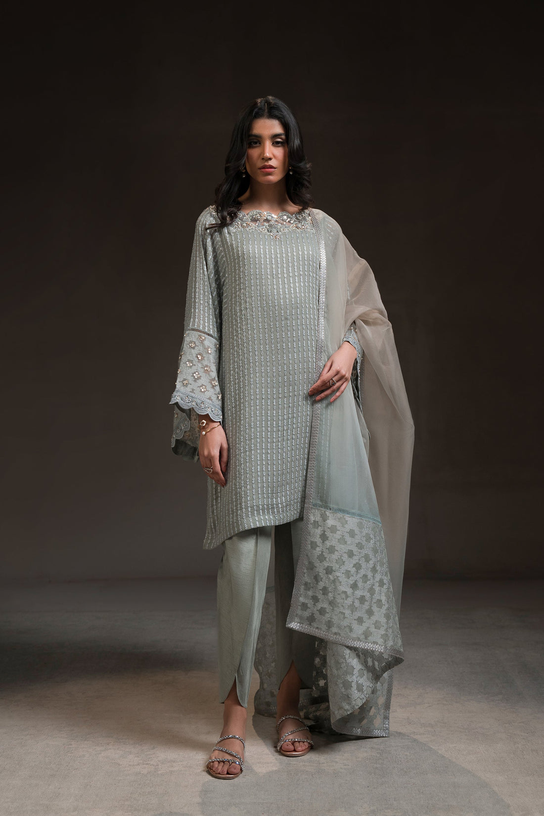 Ammara Khan | Glitz Luxury Pret 24 | BOXY TUNIC AND TULIP SHALWAR SET (D-08) by Ammara Khan - Designer Dress - Type: Luxury - Available at Sana Yasir - 100% Original