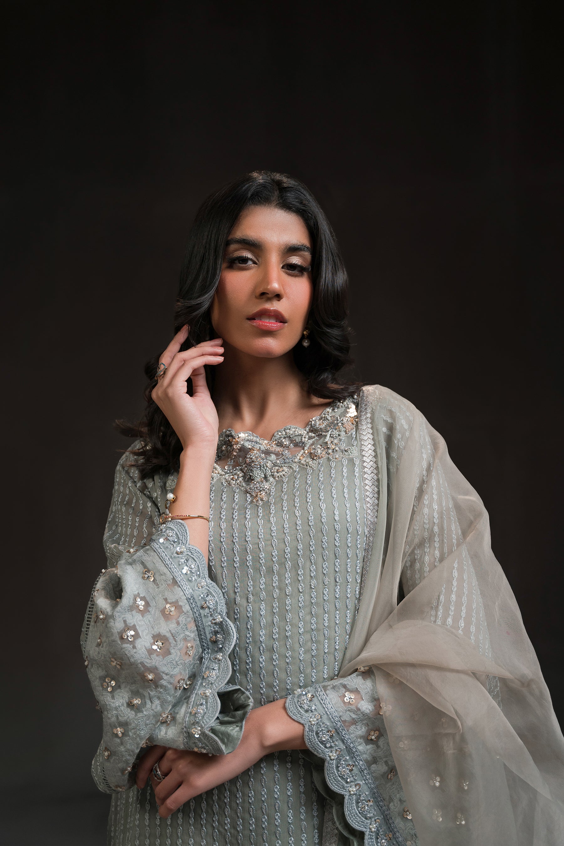 Ammara Khan | Glitz Luxury Pret 24 | BOXY TUNIC AND TULIP SHALWAR SET (D-08) by Ammara Khan - Designer Dress - Type: Luxury - Available at Sana Yasir - 100% Original
