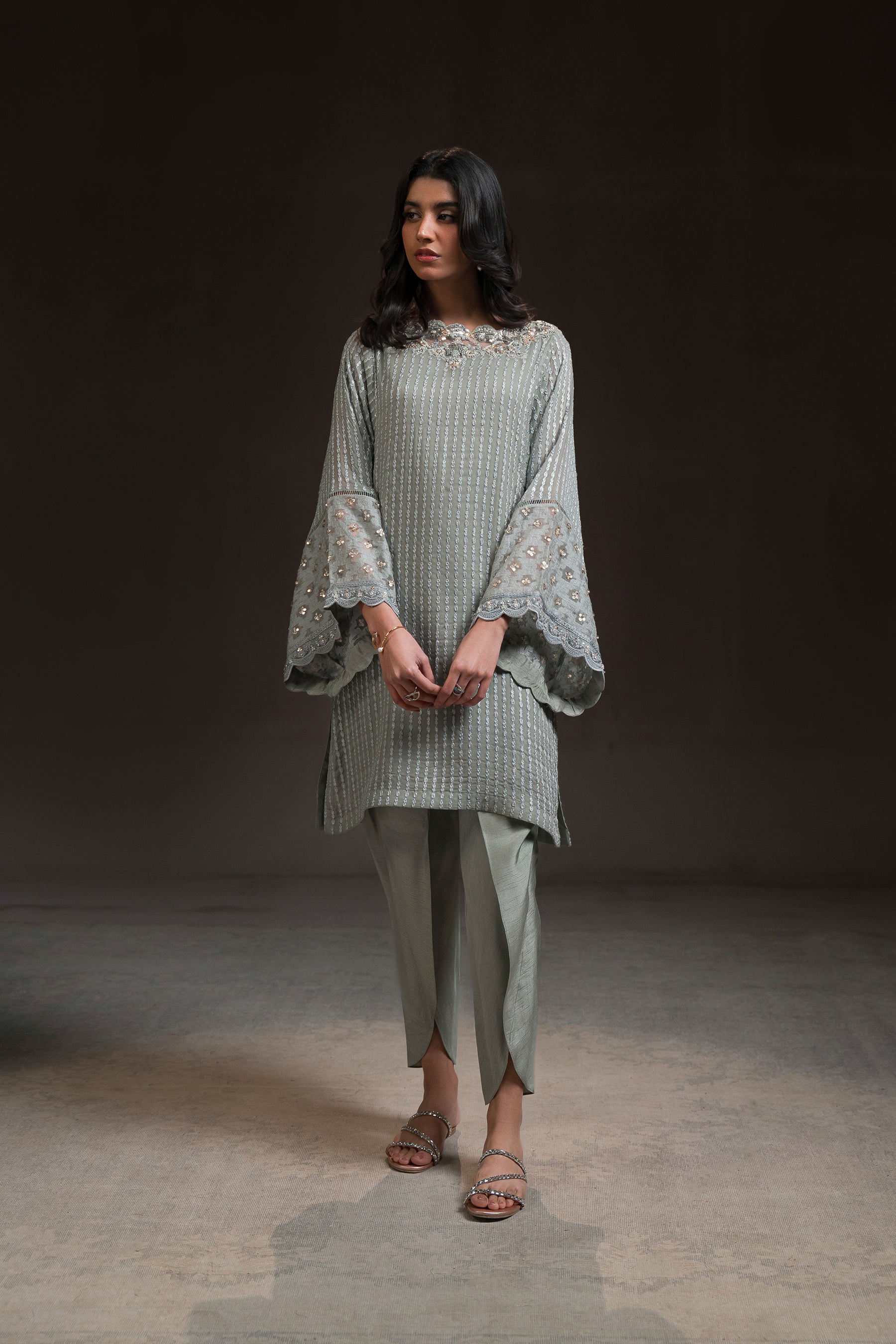 Ammara Khan | Glitz Luxury Pret 24 | BOXY TUNIC AND TULIP SHALWAR SET (D-08) by Ammara Khan - Designer Dress - Type: Luxury - Available at Sana Yasir - 100% Original