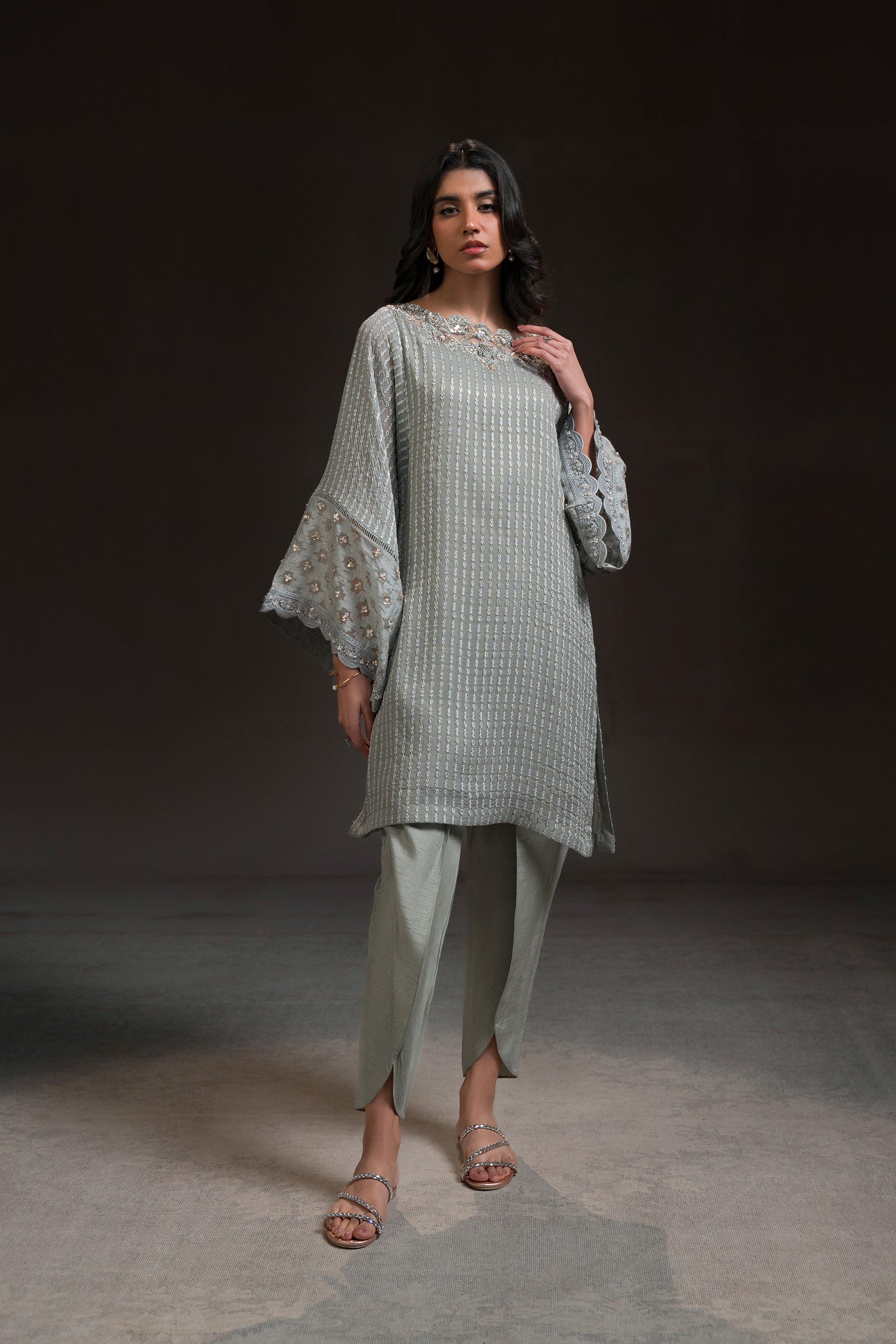 Ammara Khan | Glitz Luxury Pret 24 | BOXY TUNIC AND TULIP SHALWAR SET (D-08) by Ammara Khan - Designer Dress - Type: Luxury - Available at Sana Yasir - 100% Original