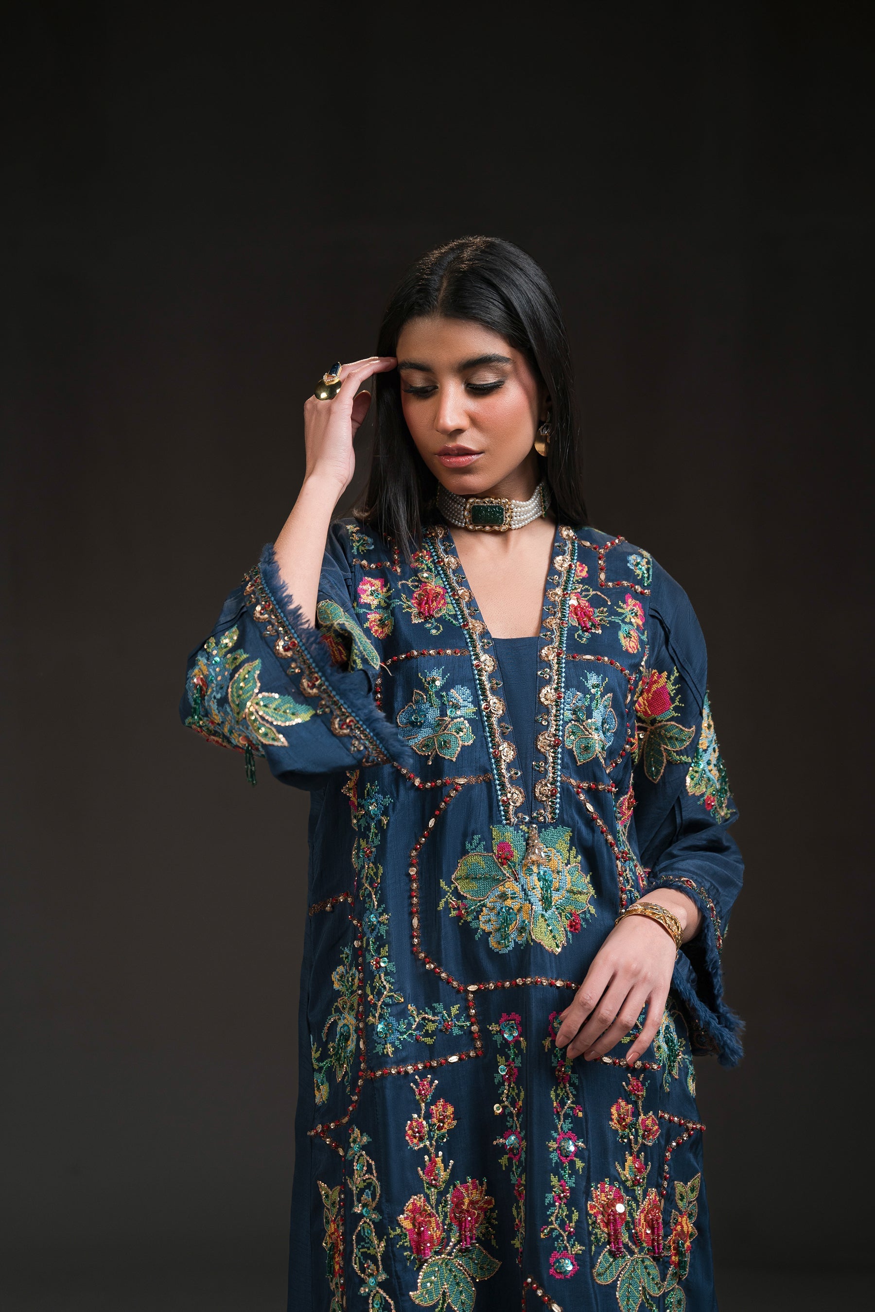Ammara Khan | Glitz Luxury Pret 24 | COLOUR BLOOM FESTIVE MATCHING SET (D-16) by Ammara Khan - Designer Dress - Type: Luxury - Available at Sana Yasir - 100% Original