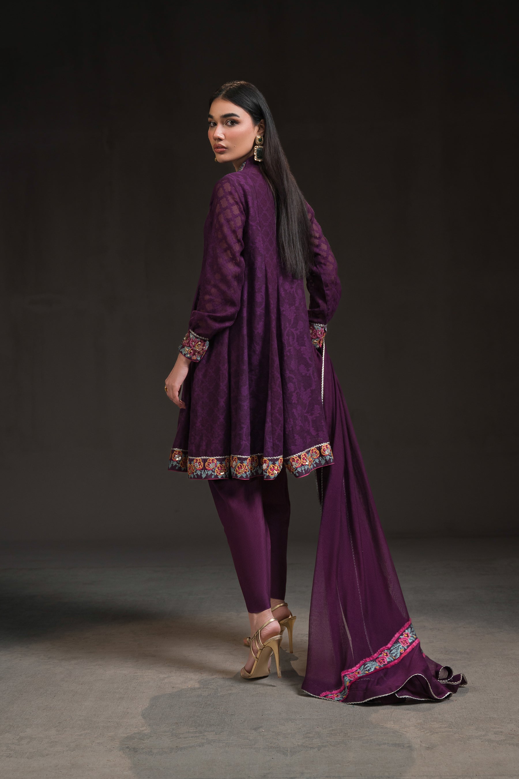 Ammara Khan | Glitz Luxury Pret 24 | DEEP PURPLE PEPLUM KALIDAR (D-18) by Ammara Khan - Designer Dress - Type: Luxury - Available at Sana Yasir - 100% Original