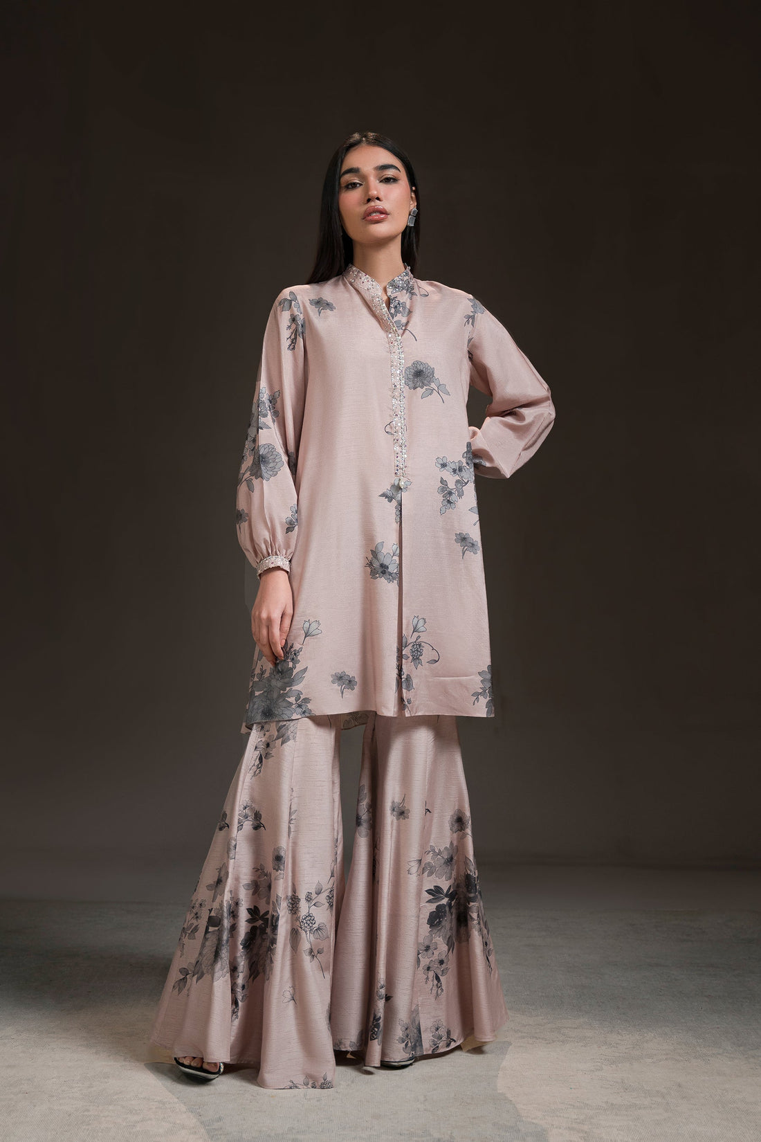 Ammara Khan | Glitz Luxury Pret 24 | FLORAL PRINT GHARARA PANT SET (D-14) by Ammara Khan - Designer Dress - Type: Luxury - Available at Sana Yasir - 100% Original