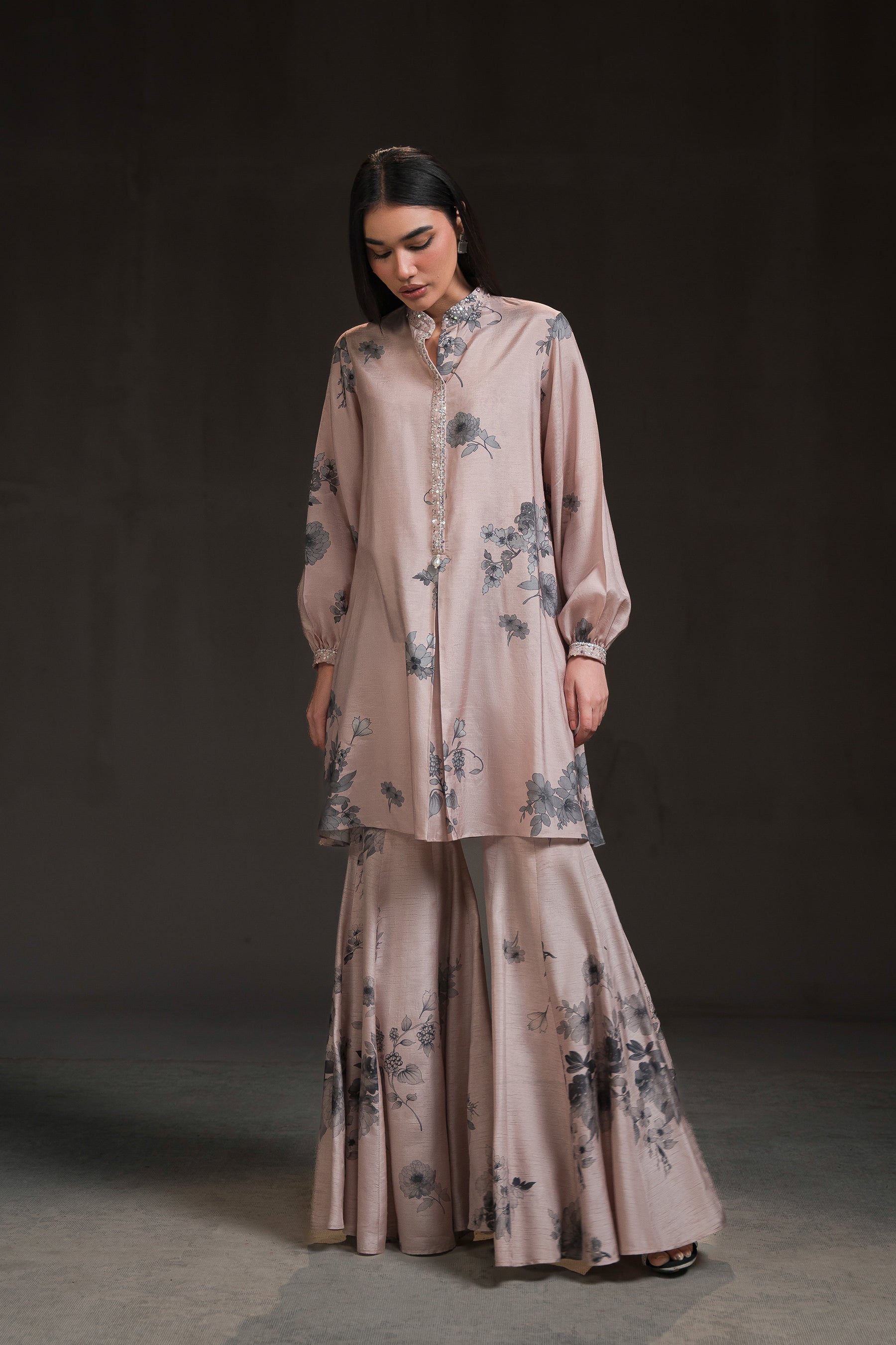 Ammara Khan | Glitz Luxury Pret 24 | FLORAL PRINT GHARARA PANT SET (D-14) by Ammara Khan - Designer Dress - Type: Luxury - Available at Sana Yasir - 100% Original
