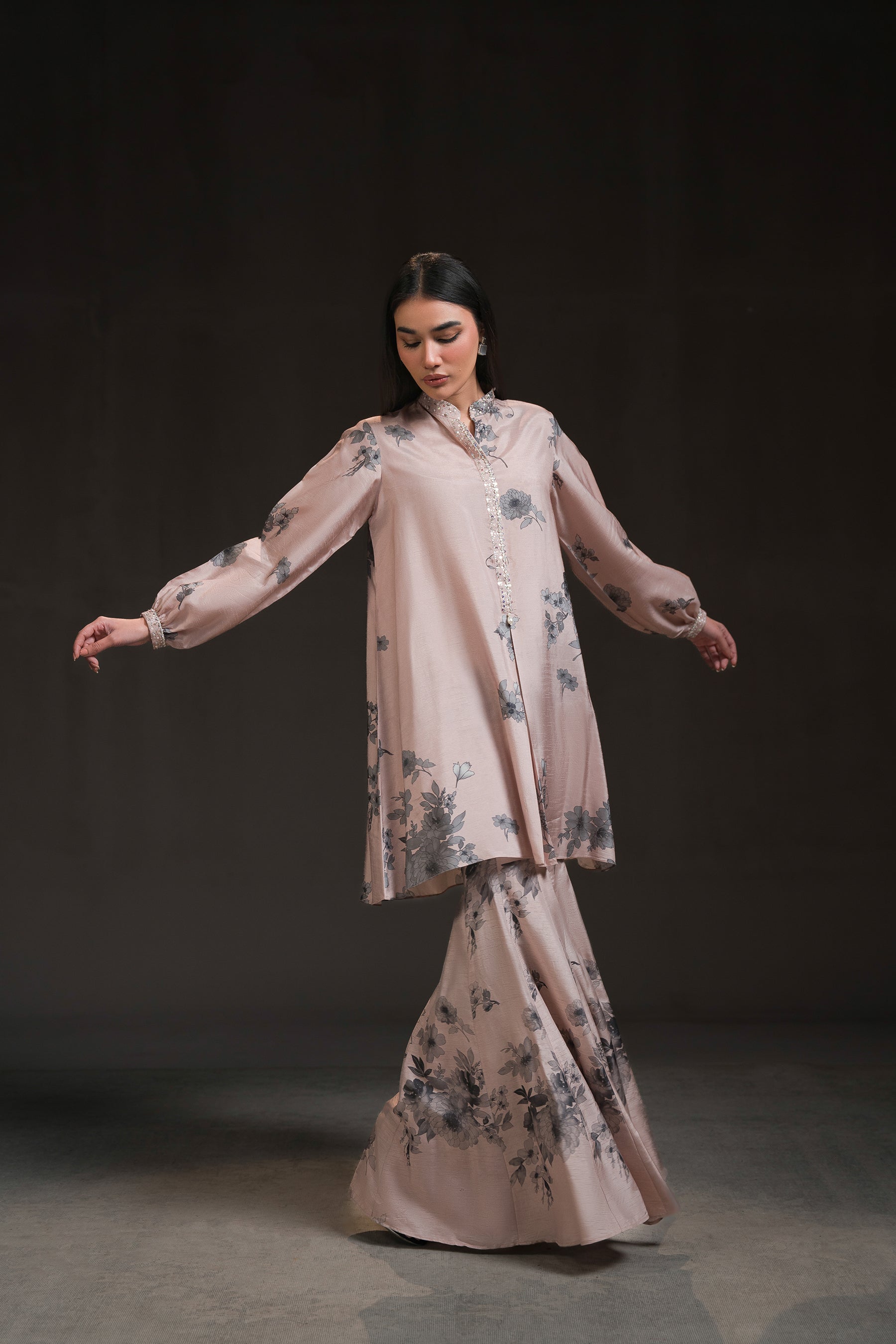 Ammara Khan | Glitz Luxury Pret 24 | FLORAL PRINT GHARARA PANT SET (D-14) by Ammara Khan - Designer Dress - Type: Luxury - Available at Sana Yasir - 100% Original