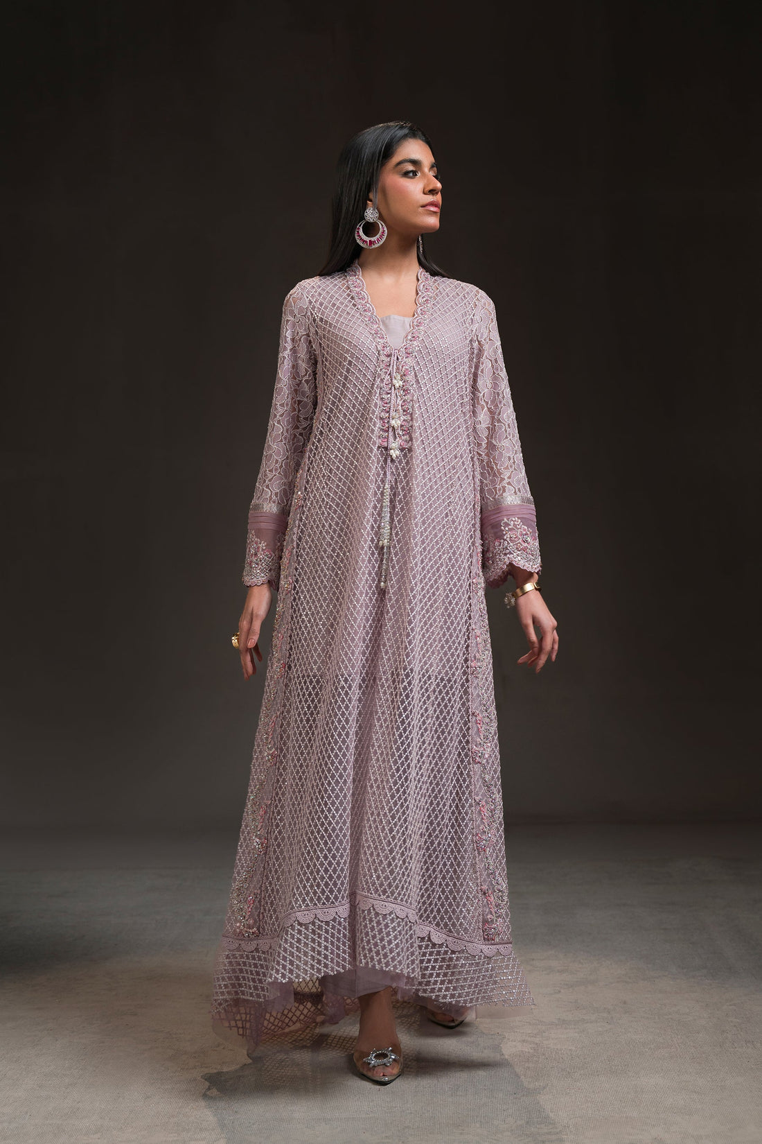 Ammara Khan | Glitz Luxury Pret 24 | FLOWY LAVENDER LONG SHIRT (D-01) by Ammara Khan - Designer Dress - Type: Luxury - Available at Sana Yasir - 100% Original