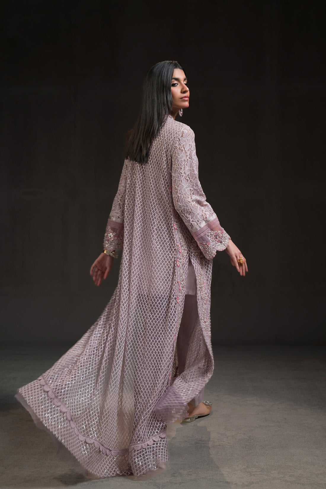 Ammara Khan | Glitz Luxury Pret 24 | FLOWY LAVENDER LONG SHIRT (D-01) by Ammara Khan - Designer Dress - Type: Luxury - Available at Sana Yasir - 100% Original