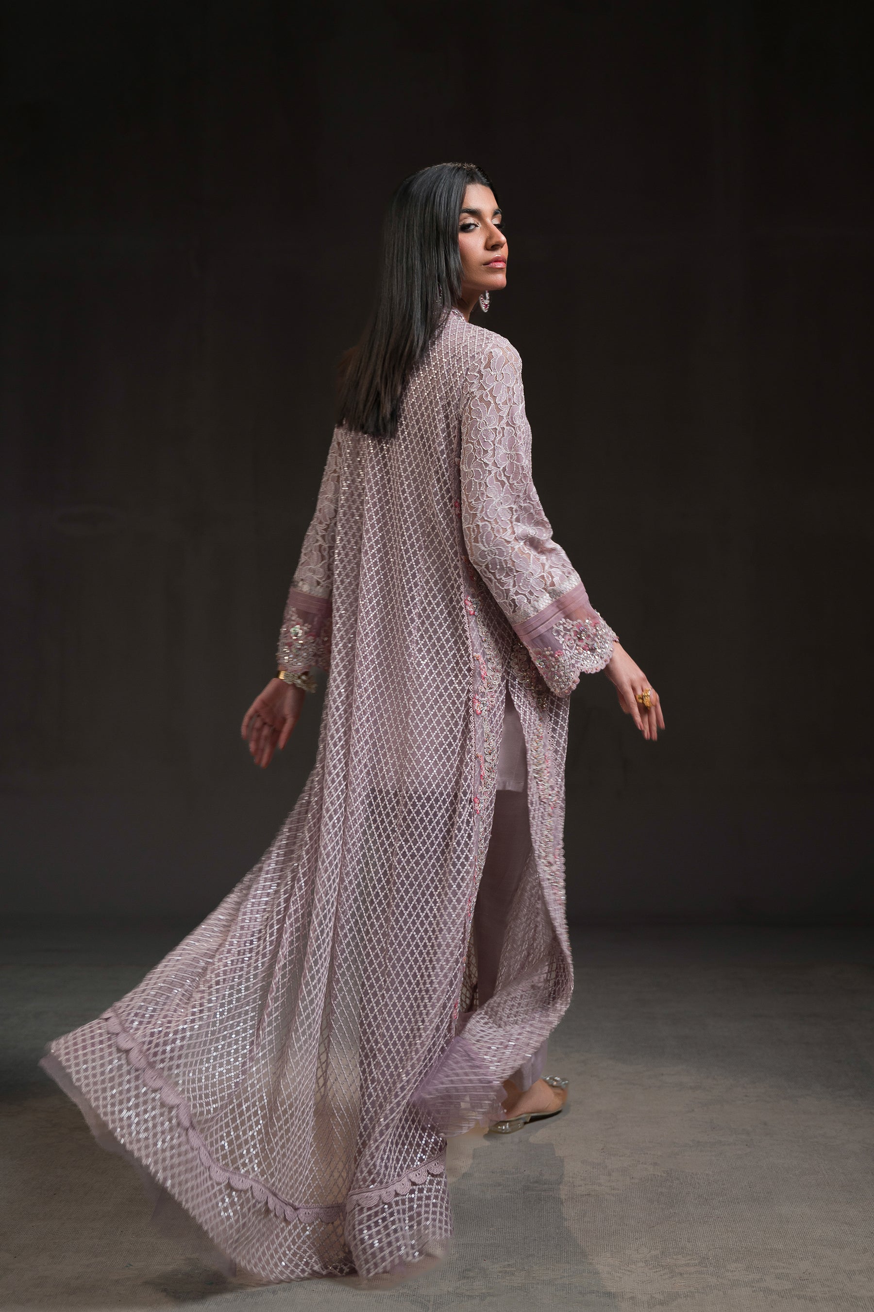 Ammara Khan | Glitz Luxury Pret 24 | FLOWY LAVENDER LONG SHIRT (D-01) by Ammara Khan - Designer Dress - Type: Luxury - Available at Sana Yasir - 100% Original