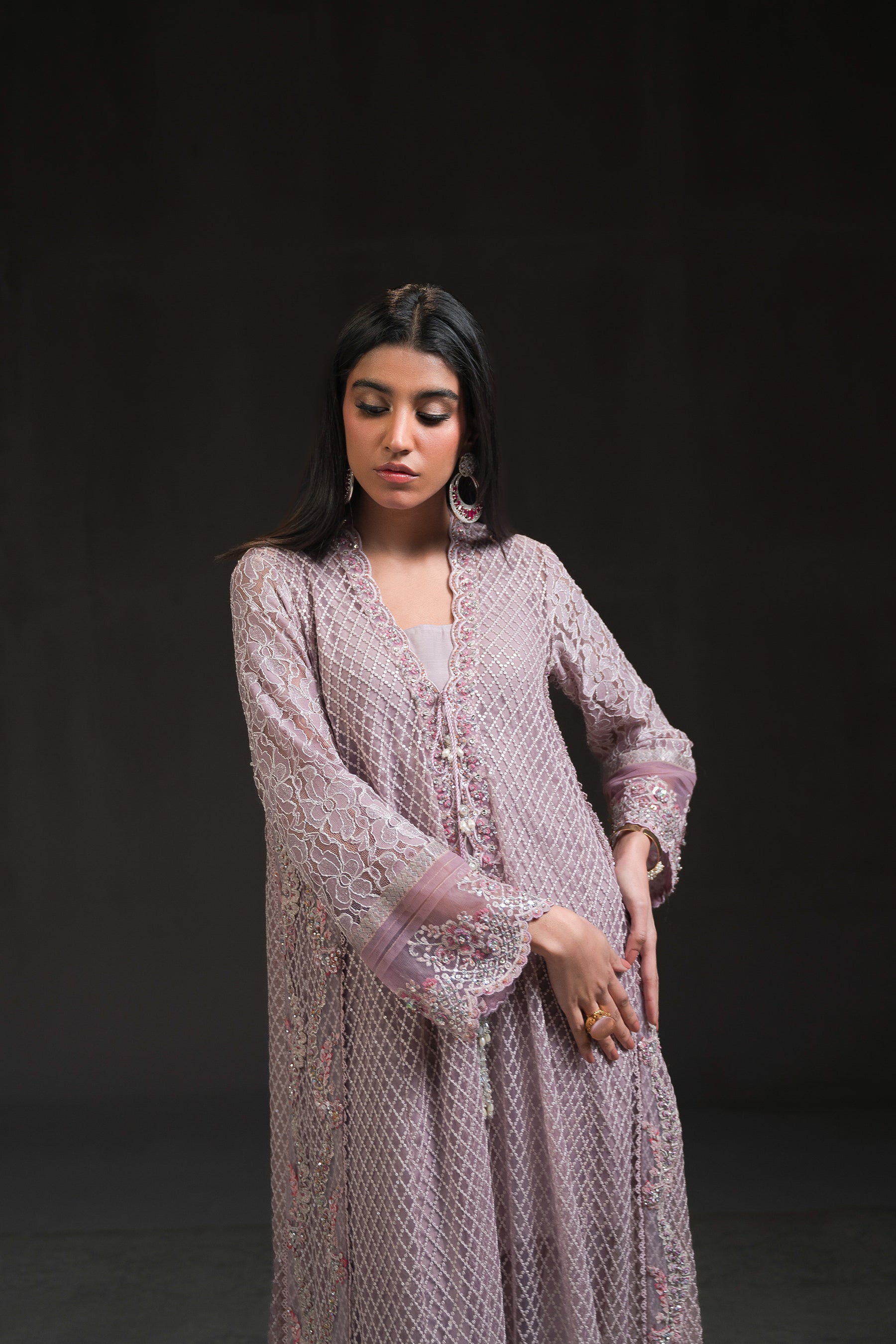 Ammara Khan | Glitz Luxury Pret 24 | FLOWY LAVENDER LONG SHIRT (D-01) by Ammara Khan - Designer Dress - Type: Luxury - Available at Sana Yasir - 100% Original