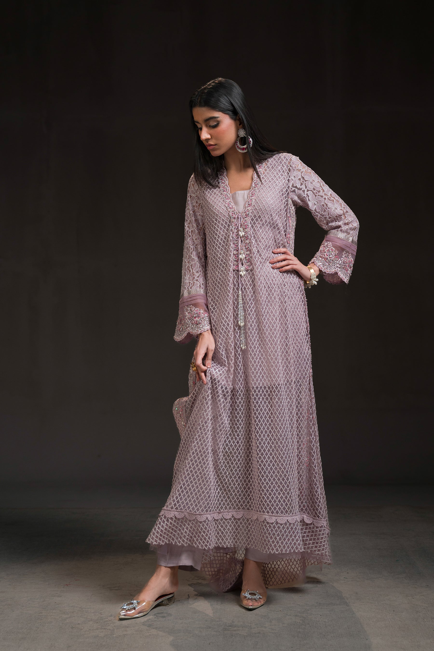 Ammara Khan | Glitz Luxury Pret 24 | FLOWY LAVENDER LONG SHIRT (D-01) by Ammara Khan - Designer Dress - Type: Luxury - Available at Sana Yasir - 100% Original