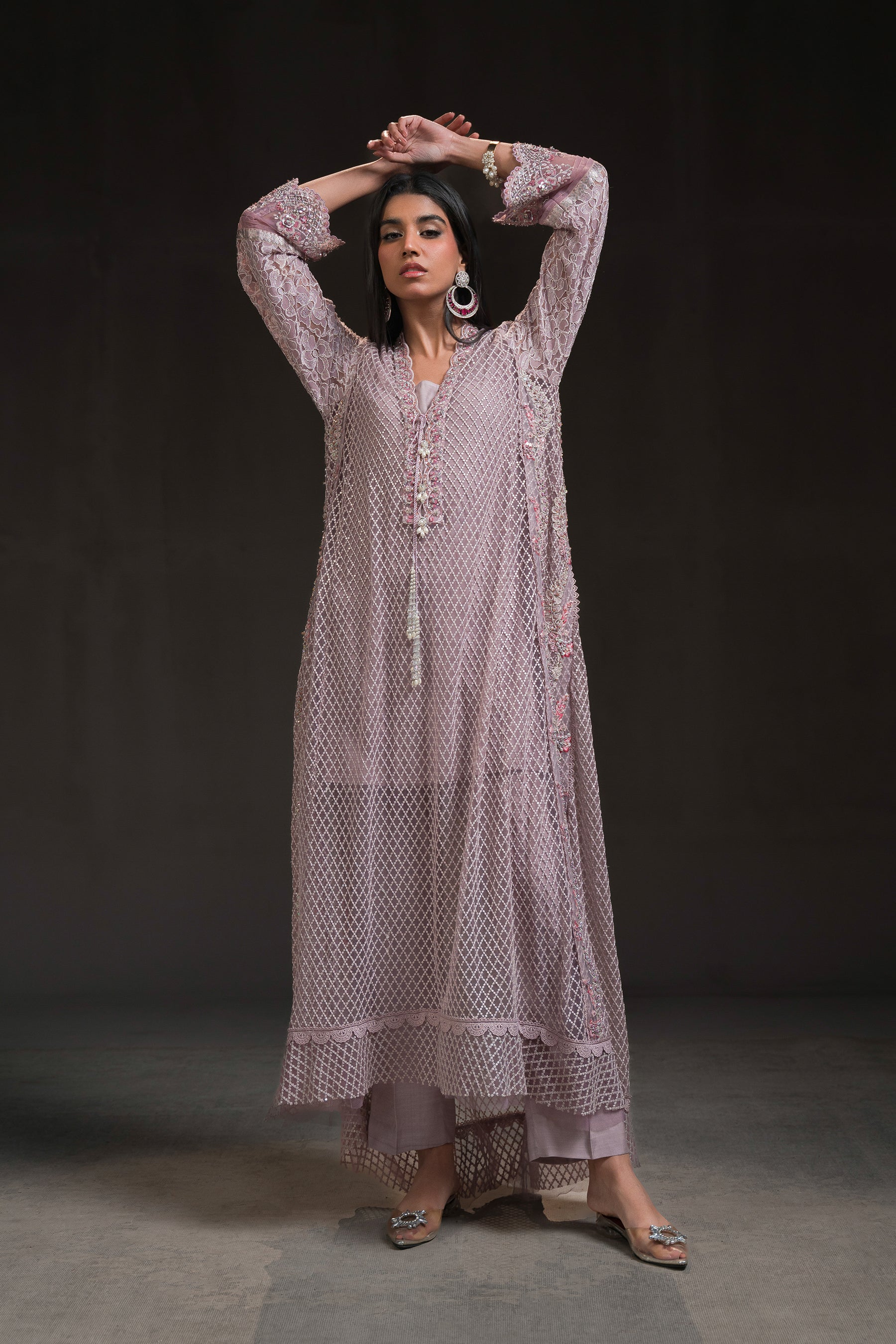 Ammara Khan | Glitz Luxury Pret 24 | FLOWY LAVENDER LONG SHIRT (D-01) by Ammara Khan - Designer Dress - Type: Luxury - Available at Sana Yasir - 100% Original