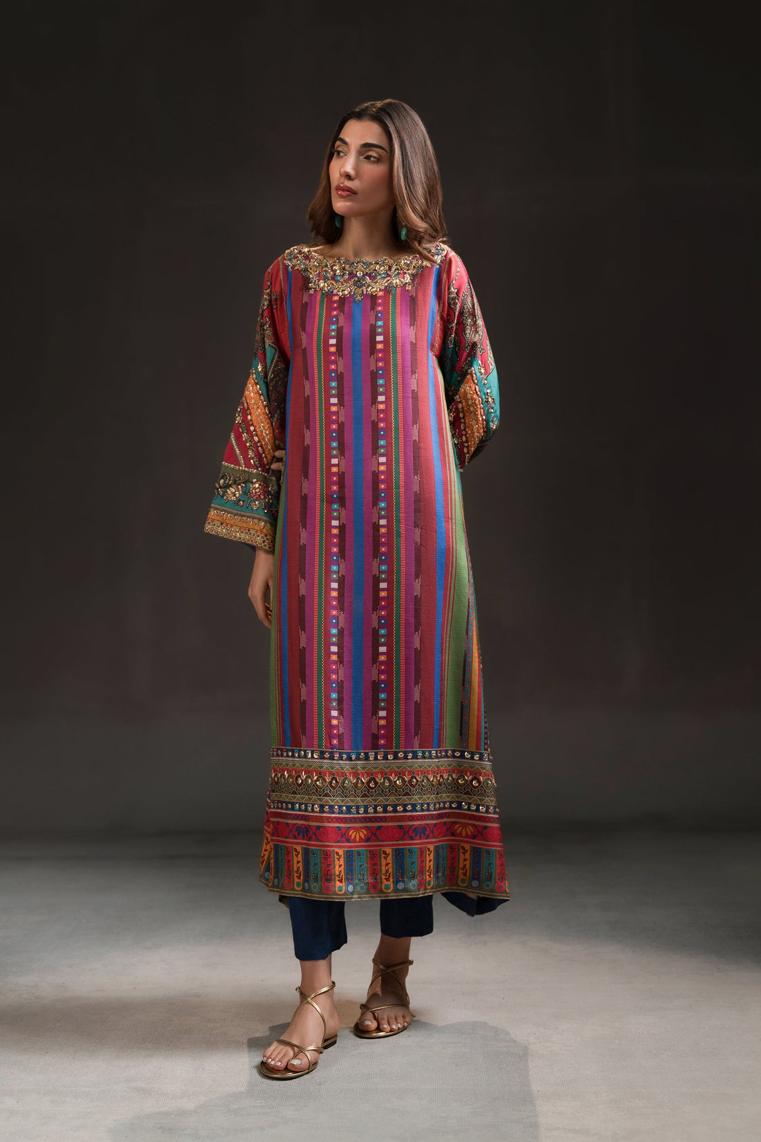 Ammara Khan | Glitz Luxury Pret 24 | MAGENTA RAINBOW TUNIC SET (D-10) by Ammara Khan - Designer Dress - Type: Luxury - Available at Sana Yasir - 100% Original