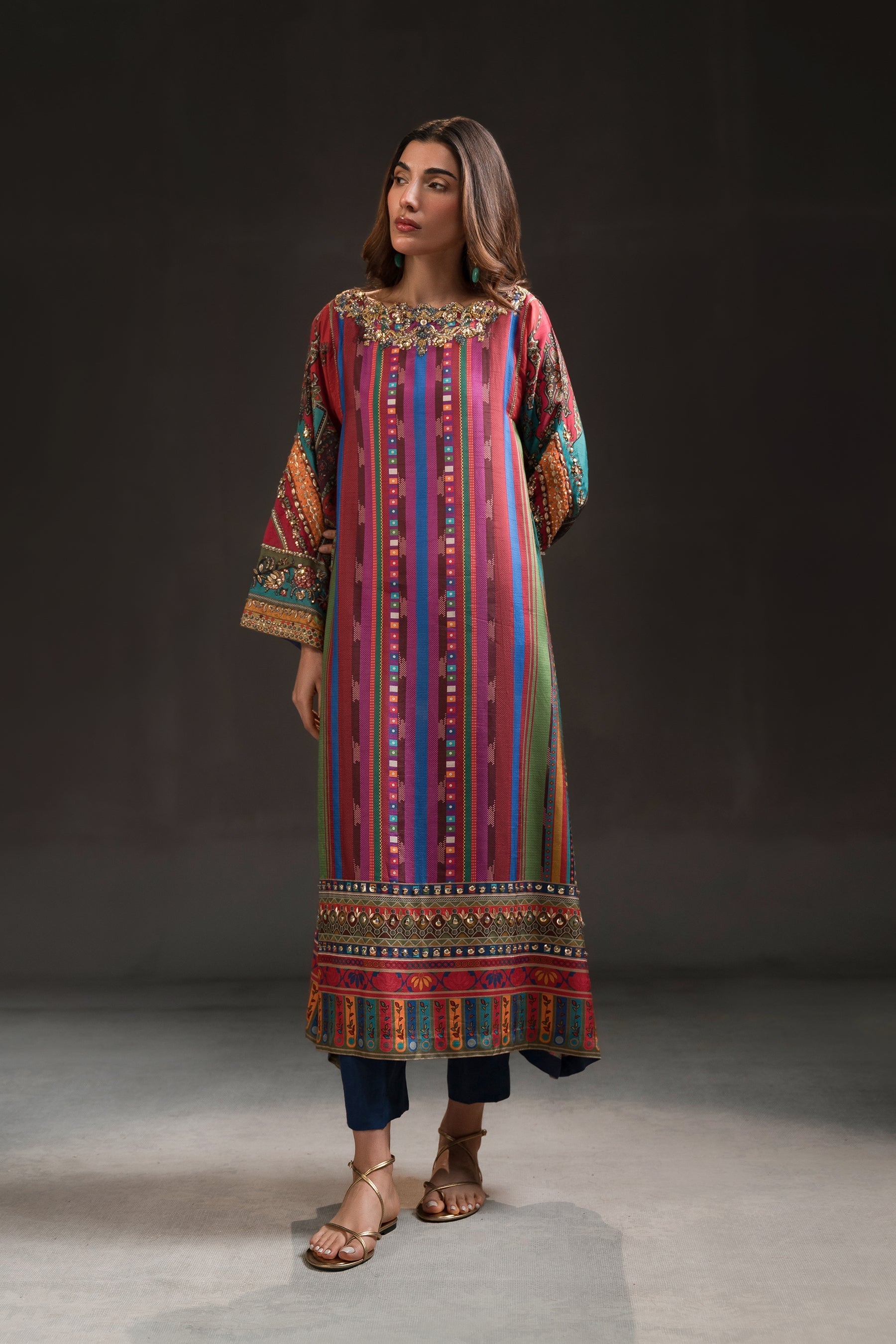 Ammara Khan | Glitz Luxury Pret 24 | MAGENTA RAINBOW TUNIC SET (D-10) by Ammara Khan - Designer Dress - Type: Luxury - Available at Sana Yasir - 100% Original