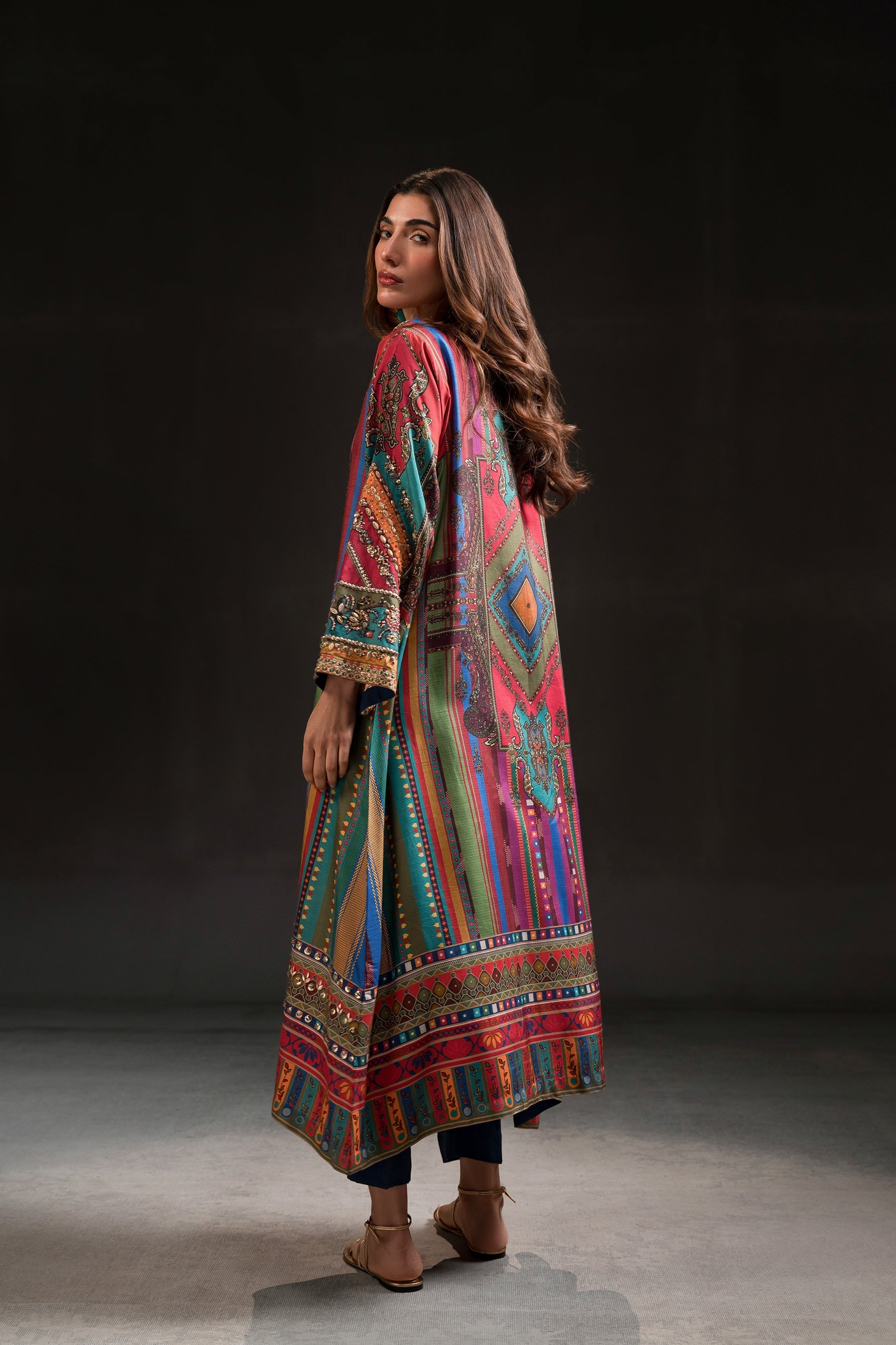 Ammara Khan | Glitz Luxury Pret 24 | MAGENTA RAINBOW TUNIC SET (D-10) by Ammara Khan - Designer Dress - Type: Luxury - Available at Sana Yasir - 100% Original