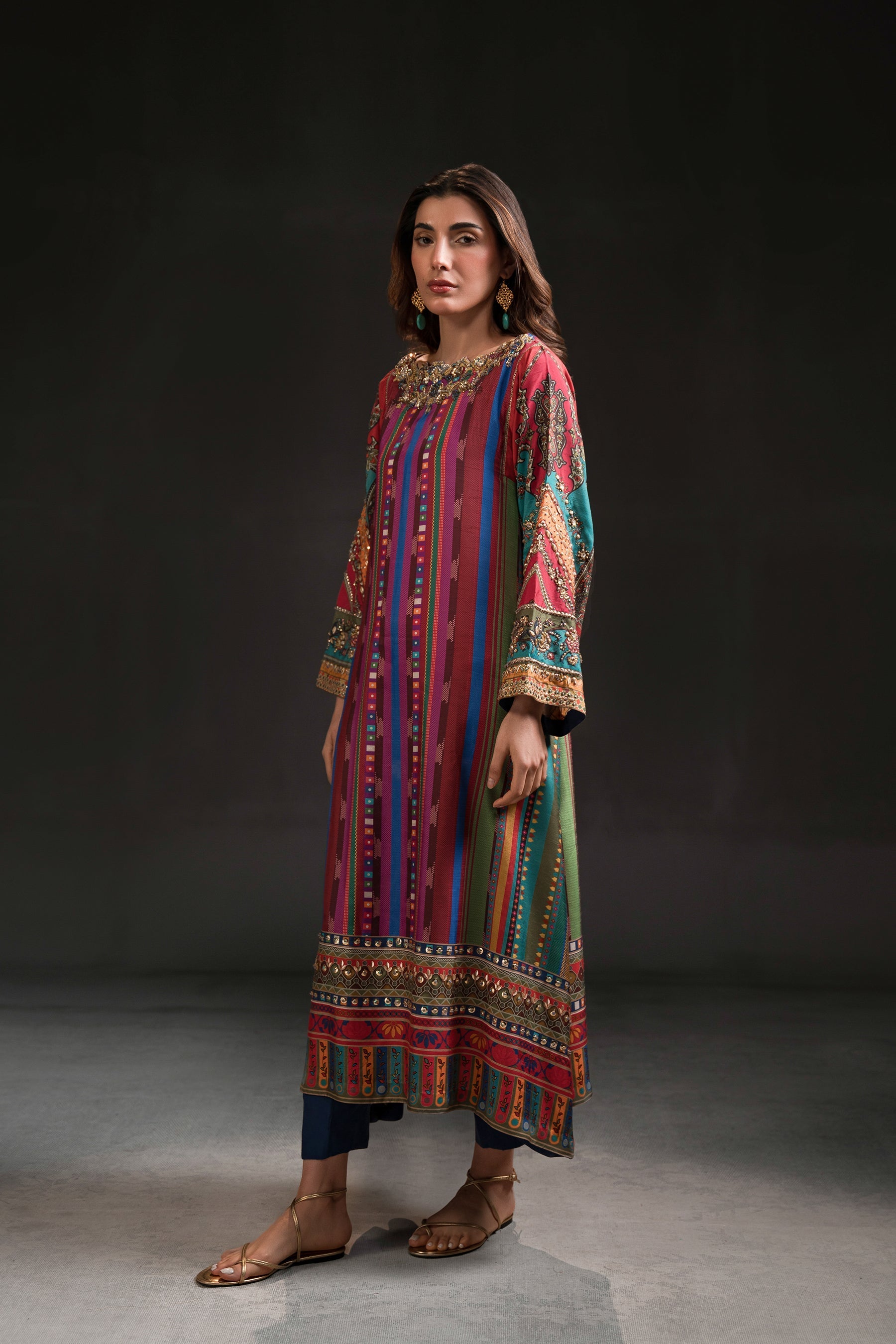 Ammara Khan | Glitz Luxury Pret 24 | MAGENTA RAINBOW TUNIC SET (D-10) by Ammara Khan - Designer Dress - Type: Luxury - Available at Sana Yasir - 100% Original