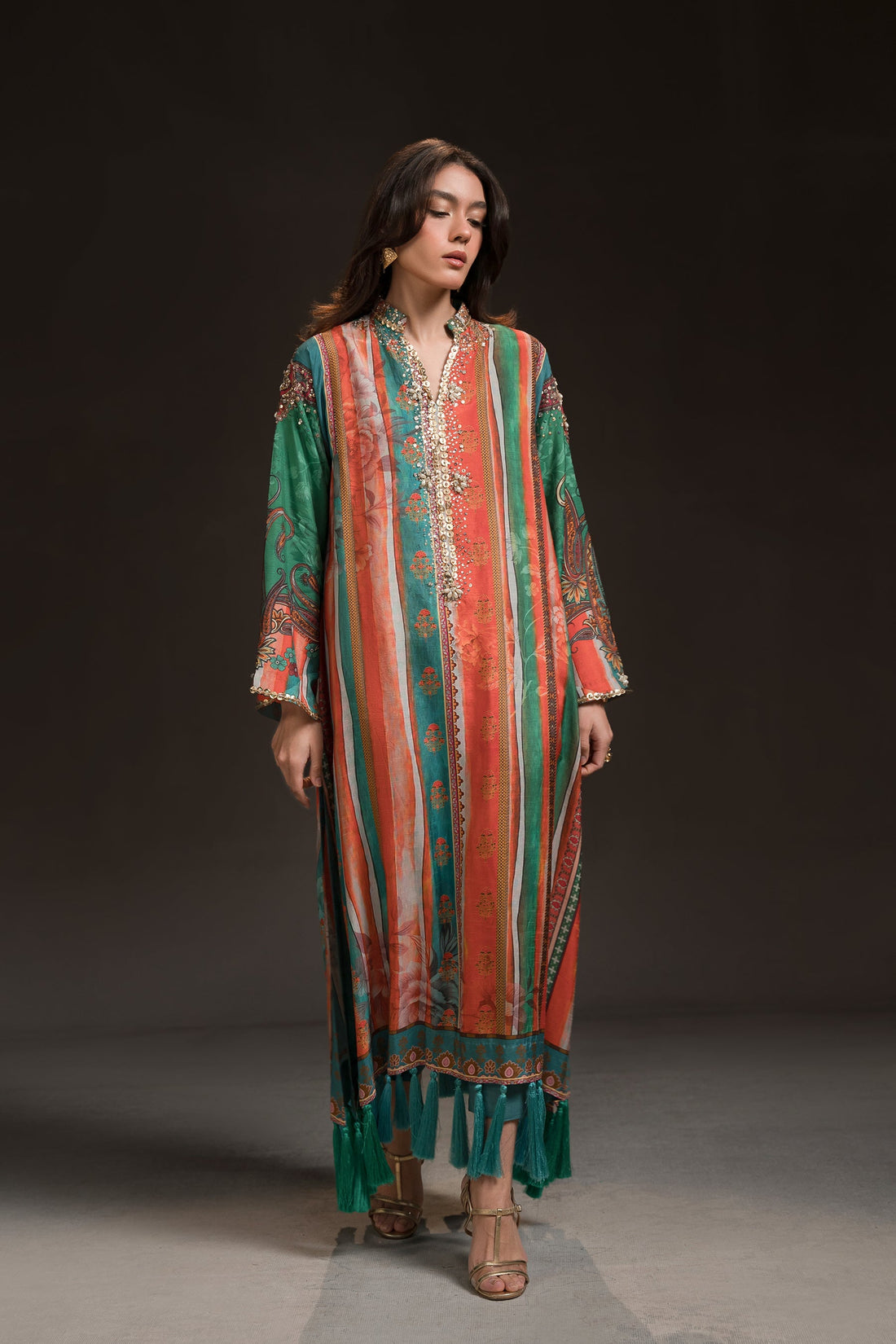 Ammara Khan | Glitz Luxury Pret 24 | MULTI COLOUR BURST KAFTAN (D-09) by Ammara Khan - Designer Dress - Type: Luxury - Available at Sana Yasir - 100% Original