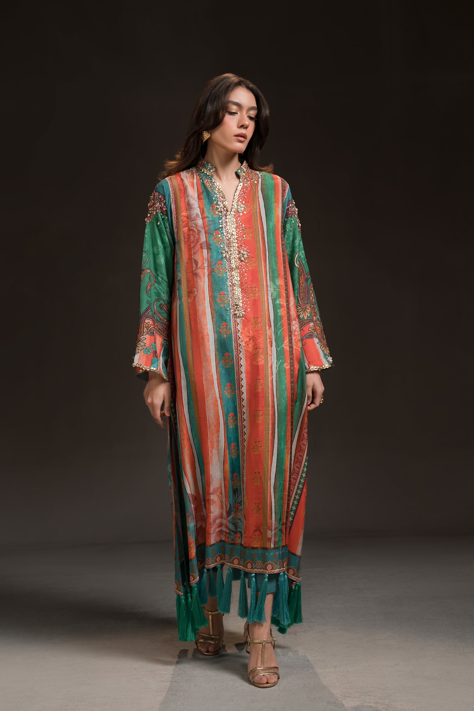 Ammara Khan | Glitz Luxury Pret 24 | MULTI COLOUR BURST KAFTAN (D-09) by Ammara Khan - Designer Dress - Type: Luxury - Available at Sana Yasir - 100% Original