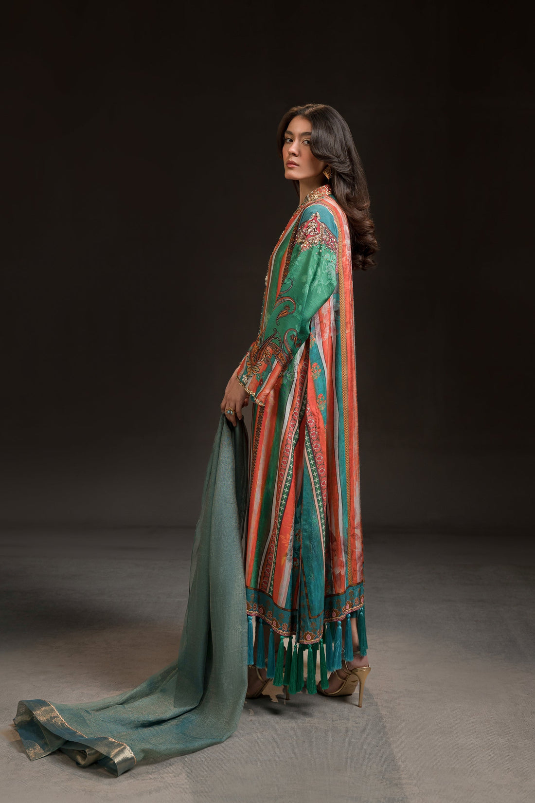 Ammara Khan | Glitz Luxury Pret 24 | MULTI COLOUR BURST KAFTAN (D-09) by Ammara Khan - Designer Dress - Type: Luxury - Available at Sana Yasir - 100% Original