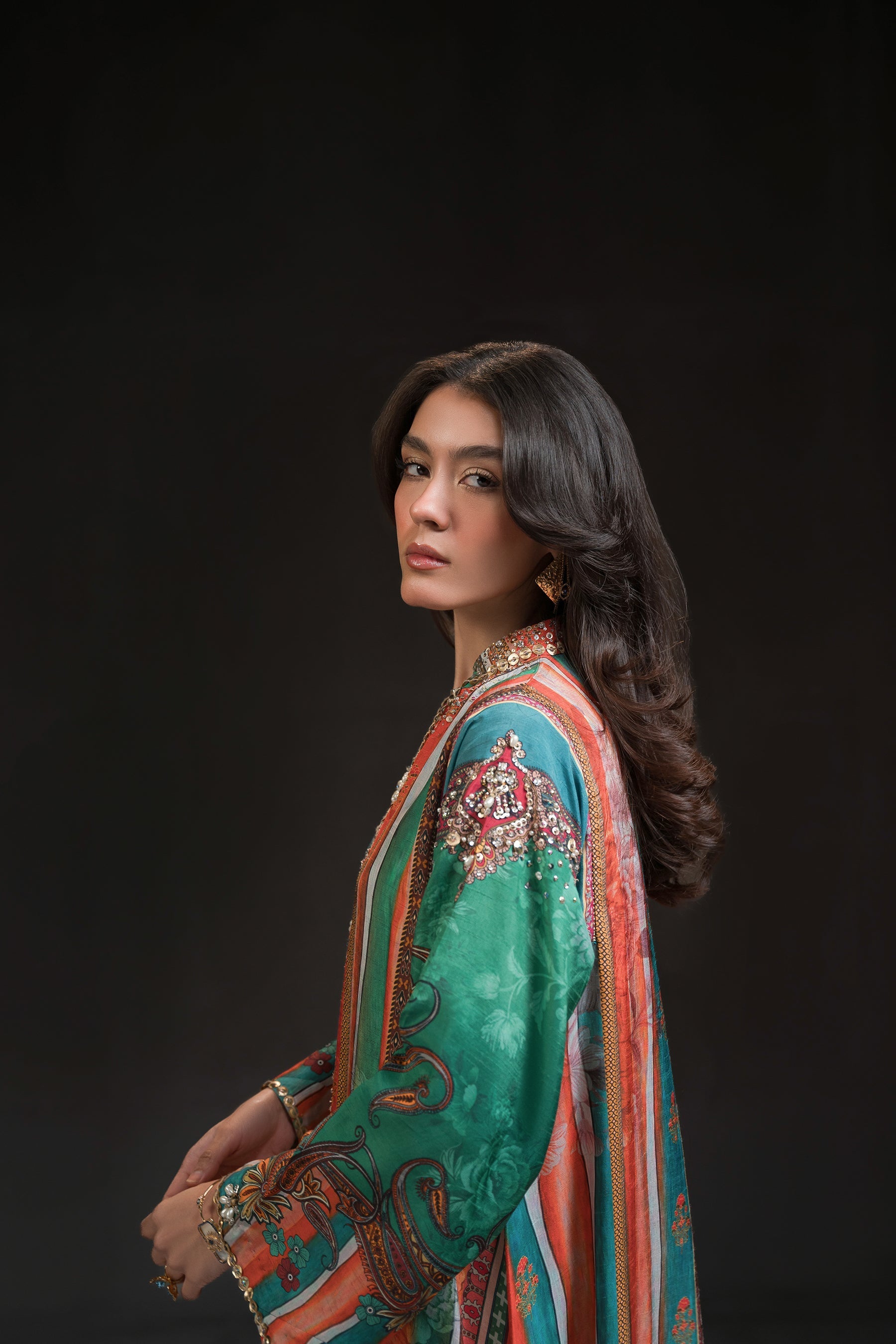 Ammara Khan | Glitz Luxury Pret 24 | MULTI COLOUR BURST KAFTAN (D-09) by Ammara Khan - Designer Dress - Type: Luxury - Available at Sana Yasir - 100% Original