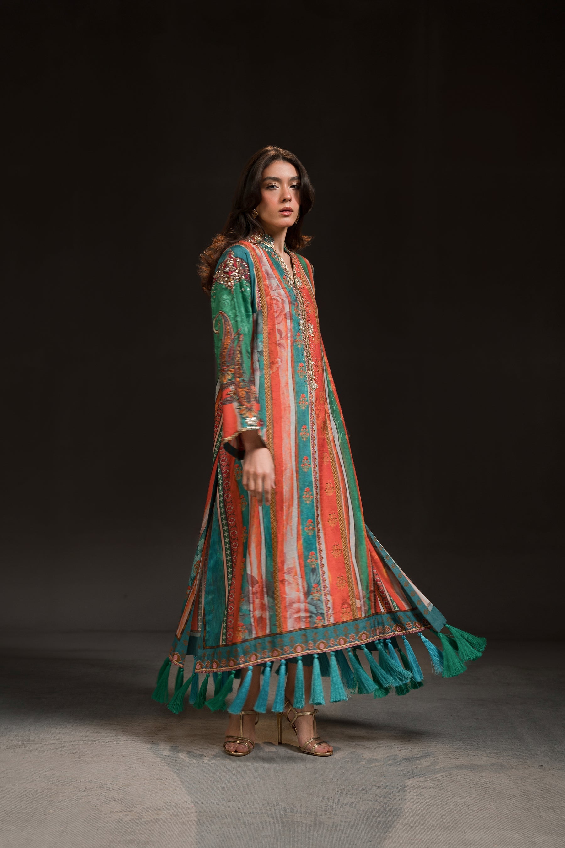 Ammara Khan | Glitz Luxury Pret 24 | MULTI COLOUR BURST KAFTAN (D-09) by Ammara Khan - Designer Dress - Type: Luxury - Available at Sana Yasir - 100% Original