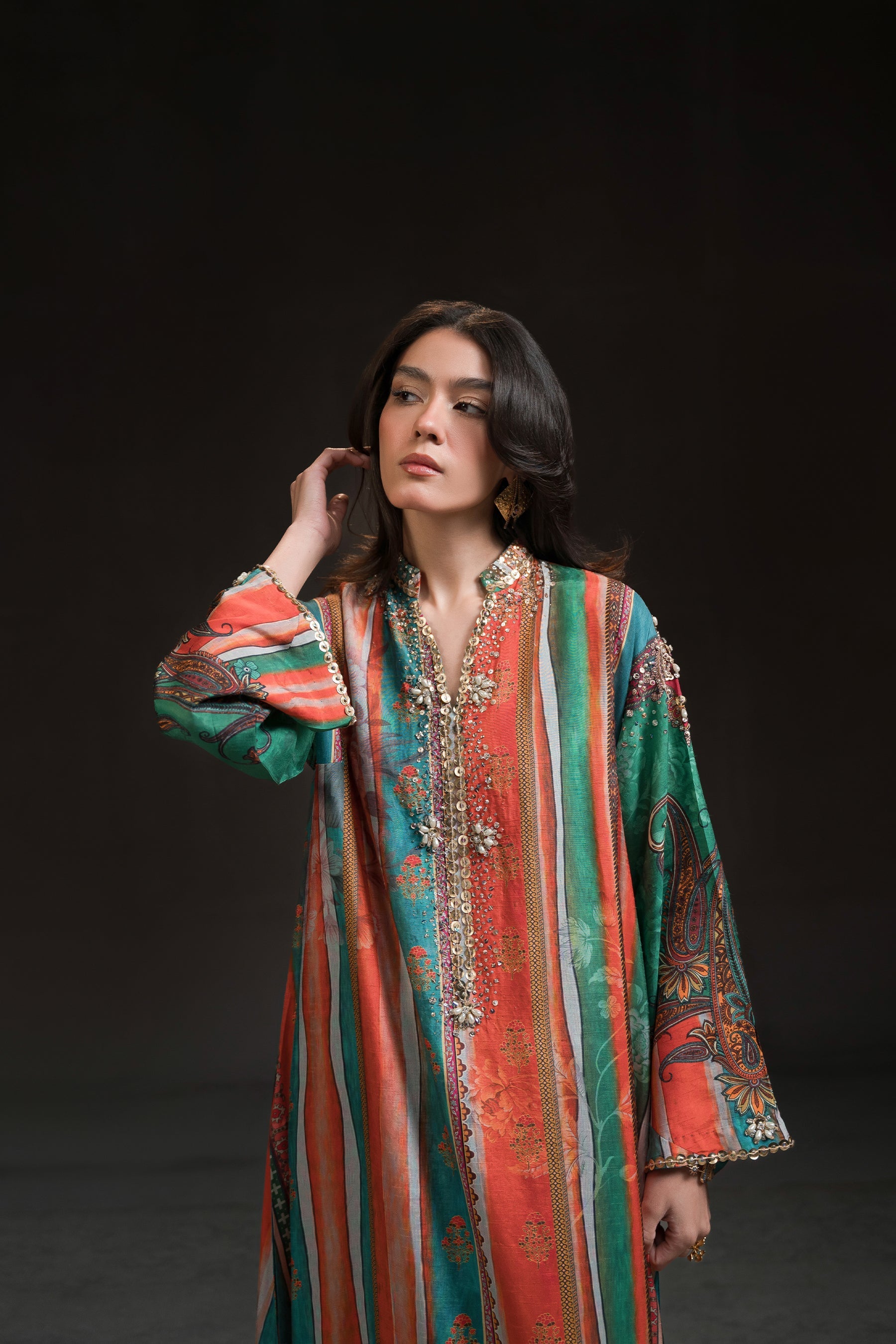 Ammara Khan | Glitz Luxury Pret 24 | MULTI COLOUR BURST KAFTAN (D-09) by Ammara Khan - Designer Dress - Type: Luxury - Available at Sana Yasir - 100% Original