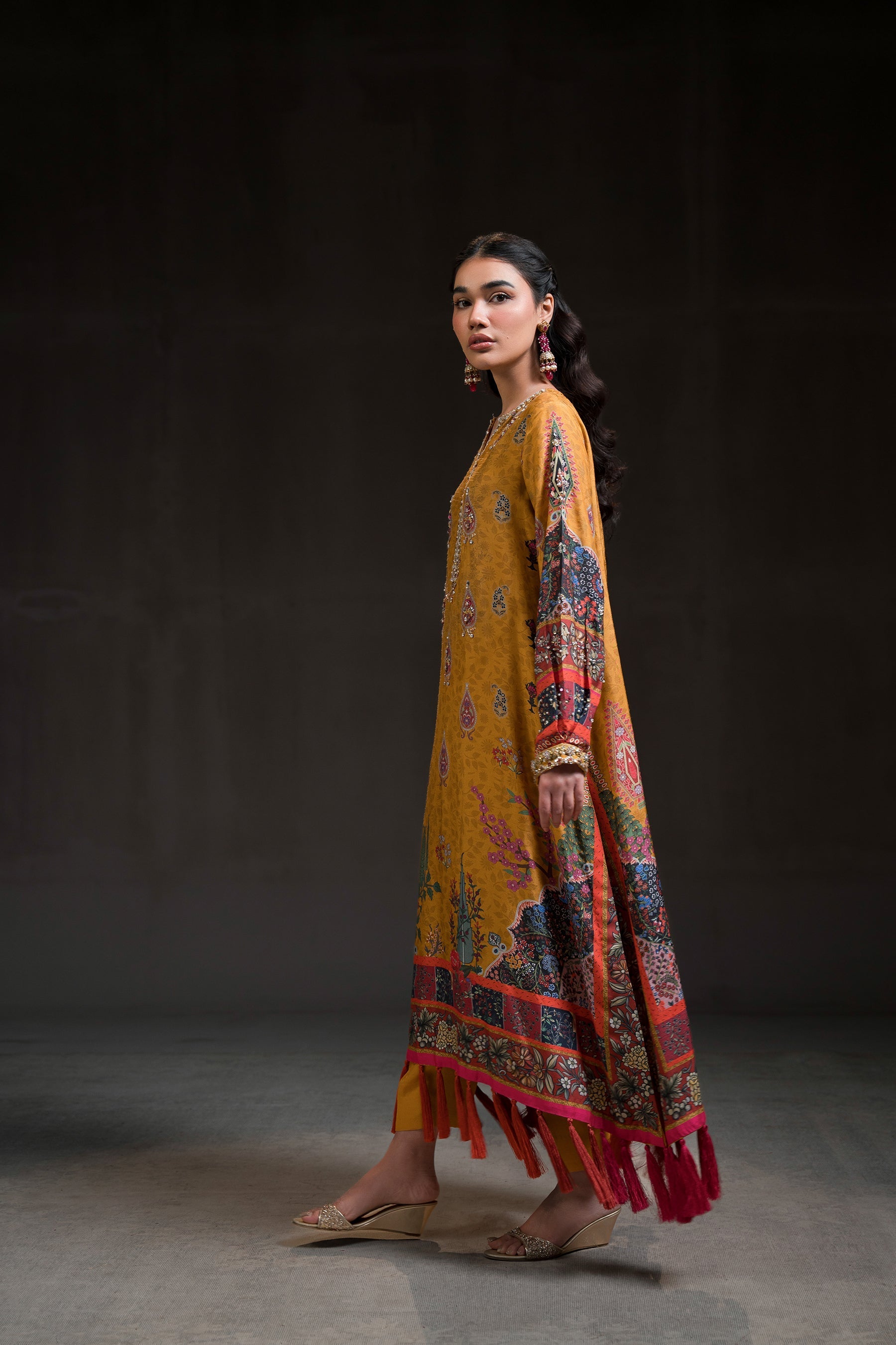 Ammara Khan | Glitz Luxury Pret 24 | MUSTARD GOLD KAFTAN SET (D-12) by Ammara Khan - Designer Dress - Type: Luxury - Available at Sana Yasir - 100% Original
