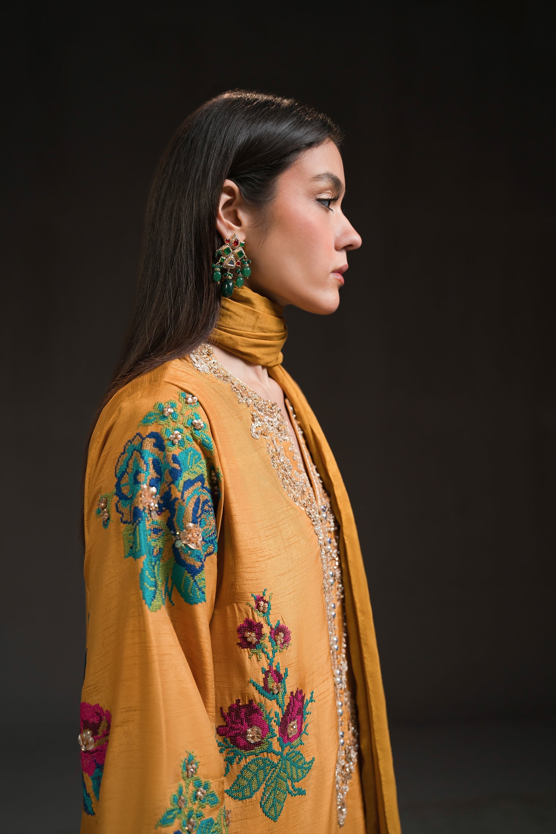 Ammara Khan | Glitz Luxury Pret 24 | MUSTARD YELLOW LONG KURTA SET (D-17) by Ammara Khan - Designer Dress - Type: Luxury - Available at Sana Yasir - 100% Original