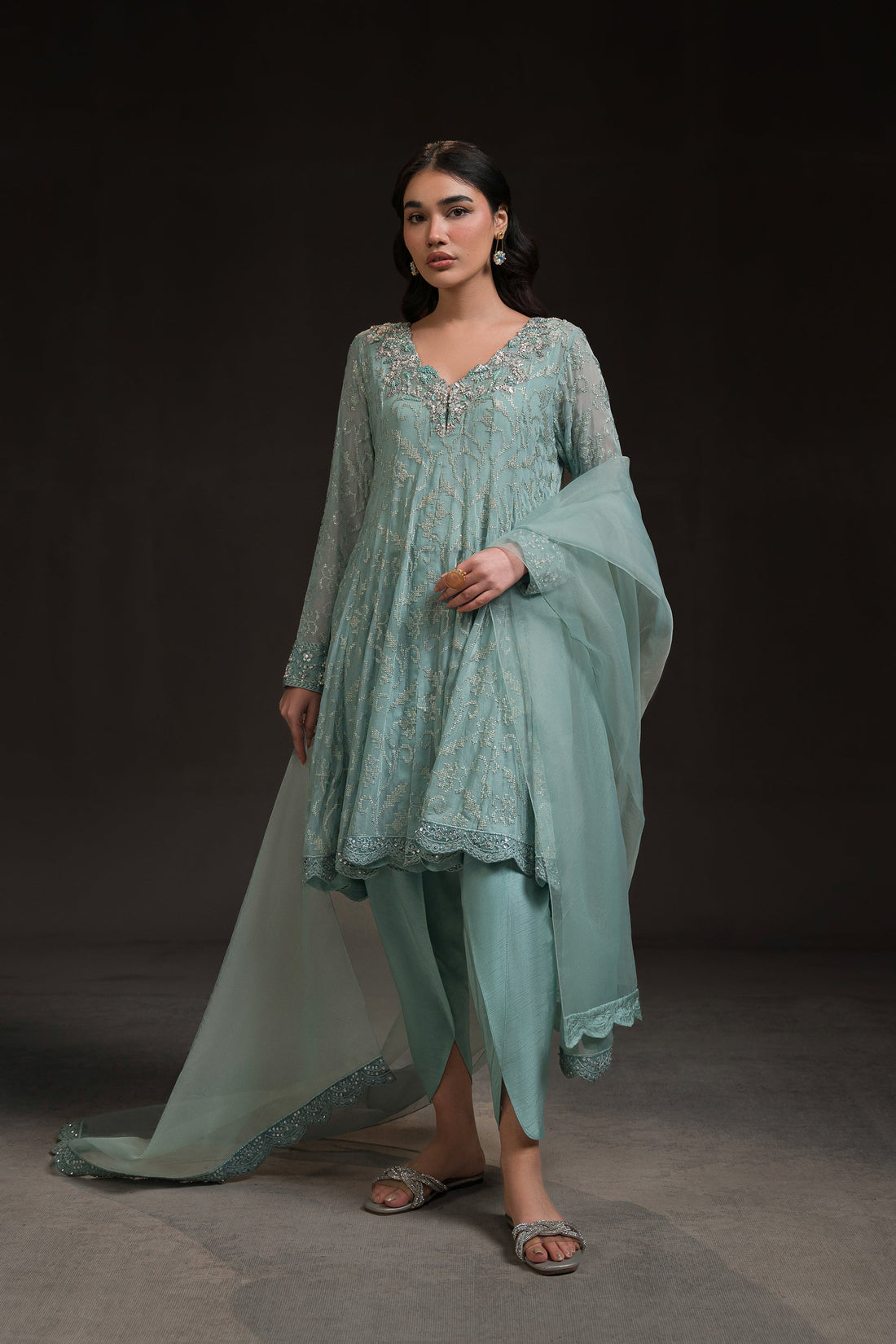 Ammara Khan | Glitz Luxury Pret 24 | SHORT PEPLUM KALIDAR (D-02) by Ammara Khan - Designer Dress - Type: Luxury - Available at Sana Yasir - 100% Original