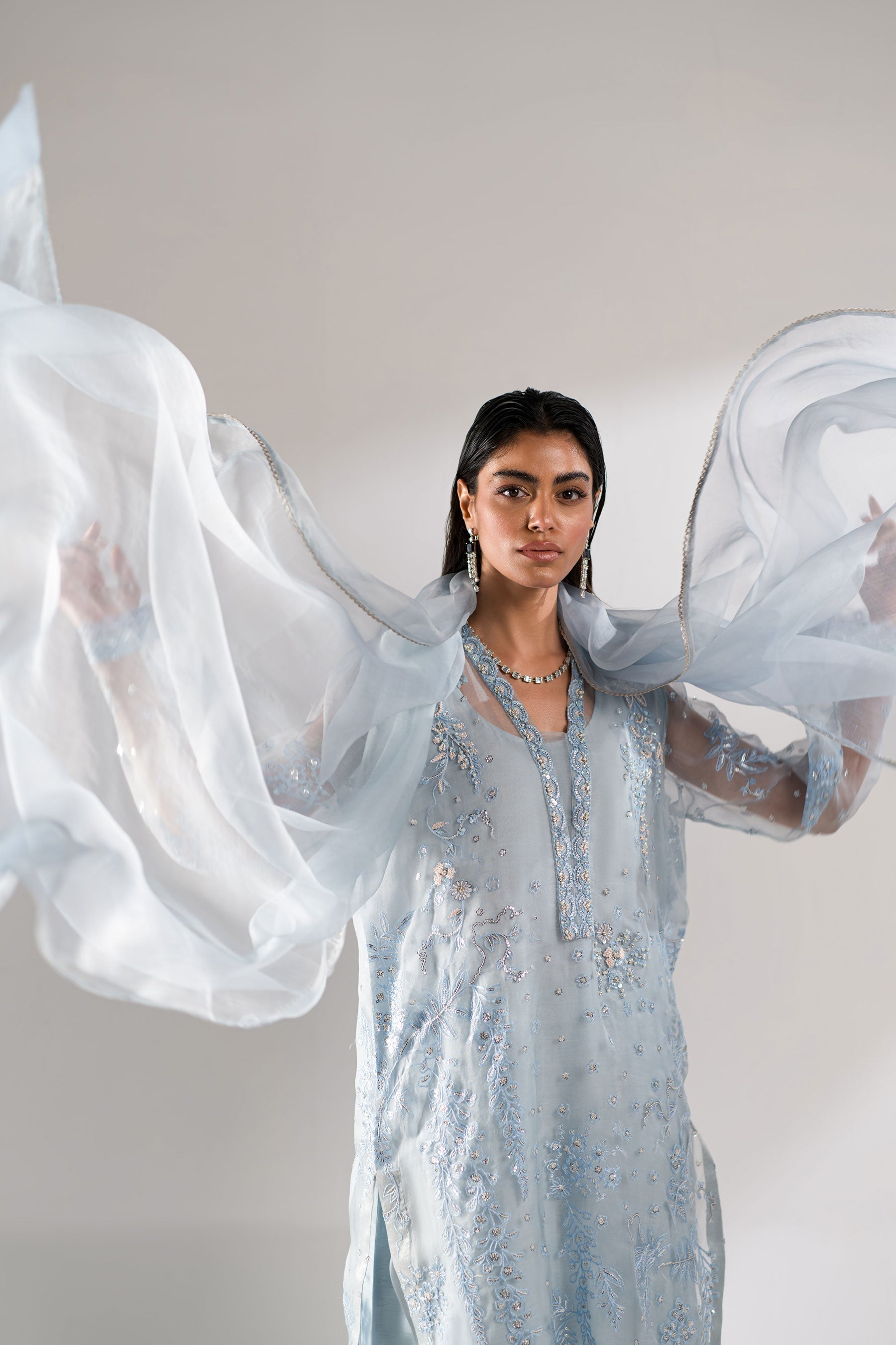 Ammara Khan | Lily Luxury Formals 24 | COOL BLUE CO-ORD SET (D-08) by Ammara Khan - Designer Dress - Type: Formal - Available at Sana Yasir - 100% Original